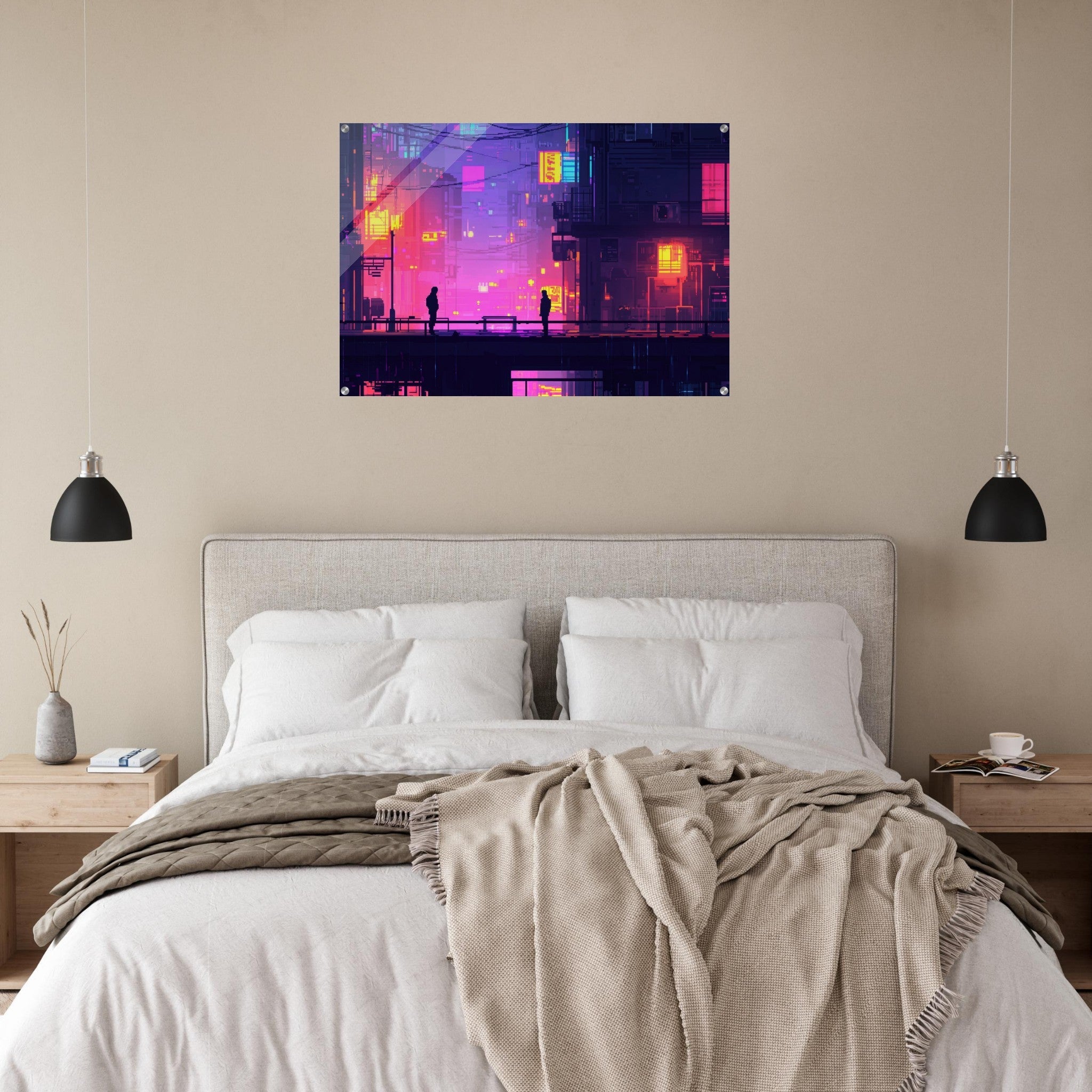 Acrylic Print Landscape - A city where neon lights create impossible rifle 5 - Shop Ai Art WebShop - Digital Art online Store