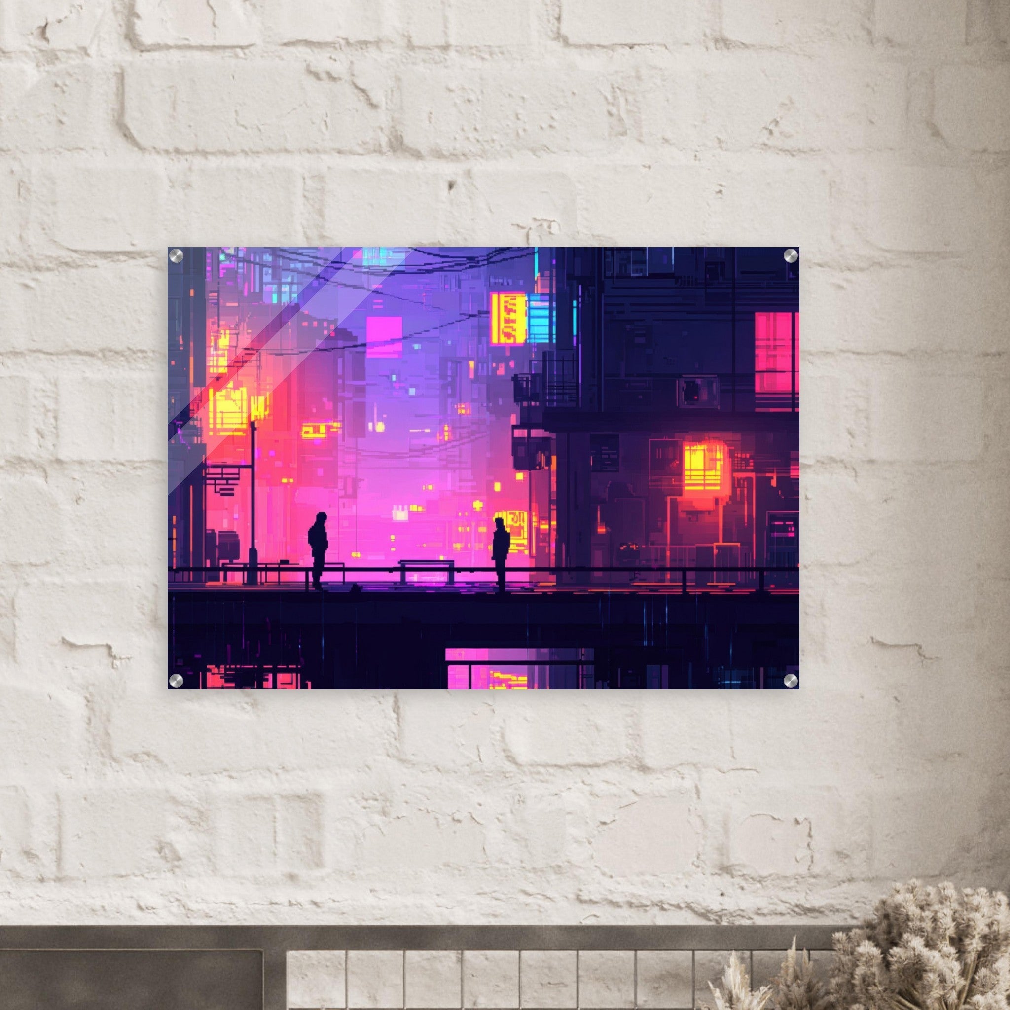 Acrylic Print Landscape - A city where neon lights create impossible rifle 5 - Shop Ai Art WebShop - Digital Art online Store