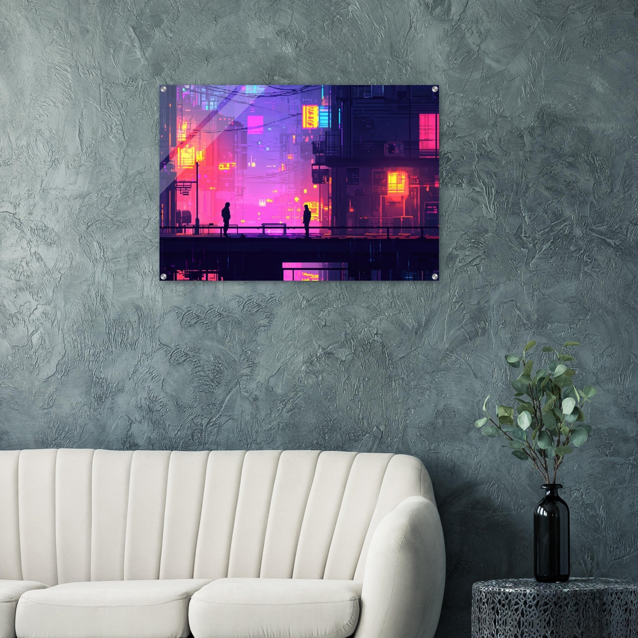 Acrylic Print Landscape - A city where neon lights create impossible rifle 5 - Shop Ai Art WebShop - Digital Art online Store