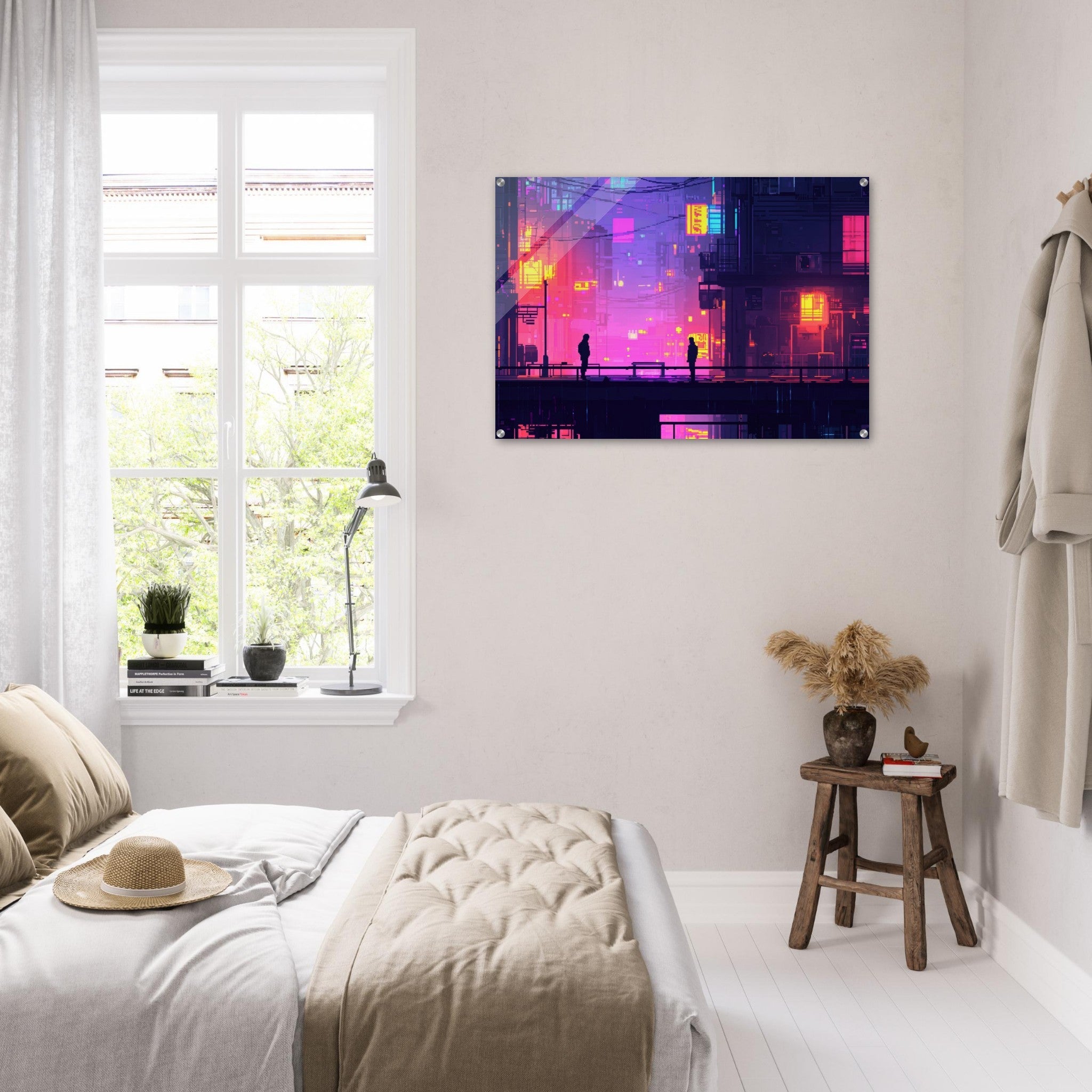 Acrylic Print Landscape - A city where neon lights create impossible rifle 5 - Shop Ai Art WebShop - Digital Art online Store