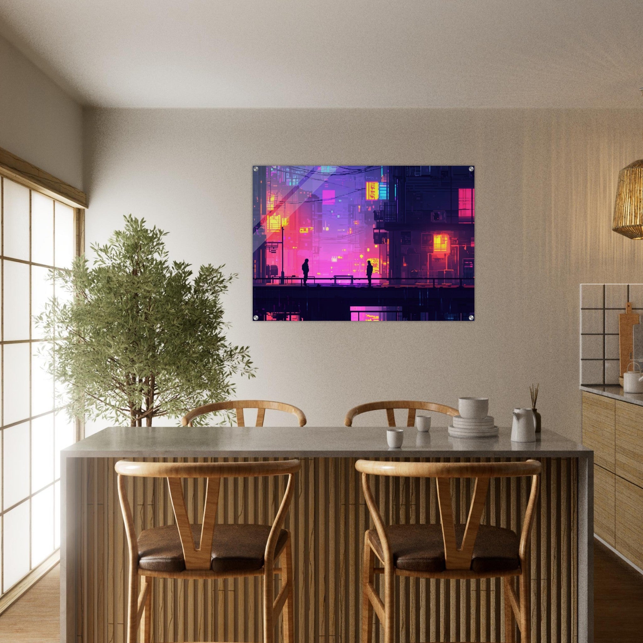 Acrylic Print Landscape - A city where neon lights create impossible rifle 5 - Shop Ai Art WebShop - Digital Art online Store