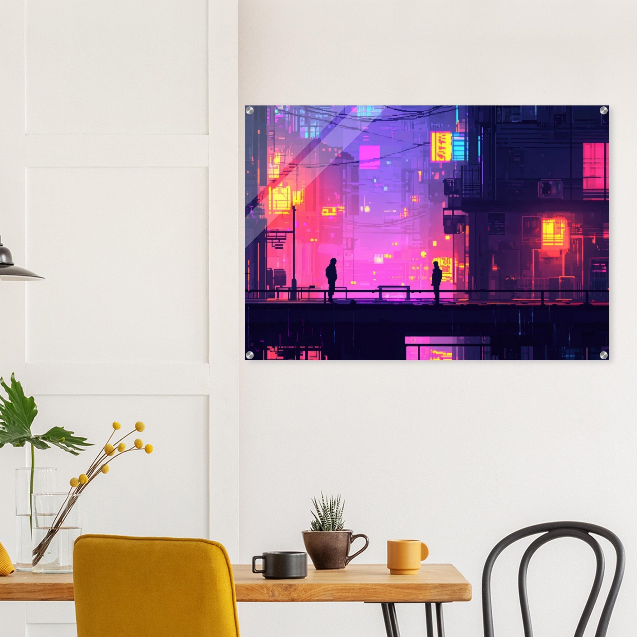 Acrylic Print Landscape - A city where neon lights create impossible rifle 5 - Shop Ai Art WebShop - Digital Art online Store