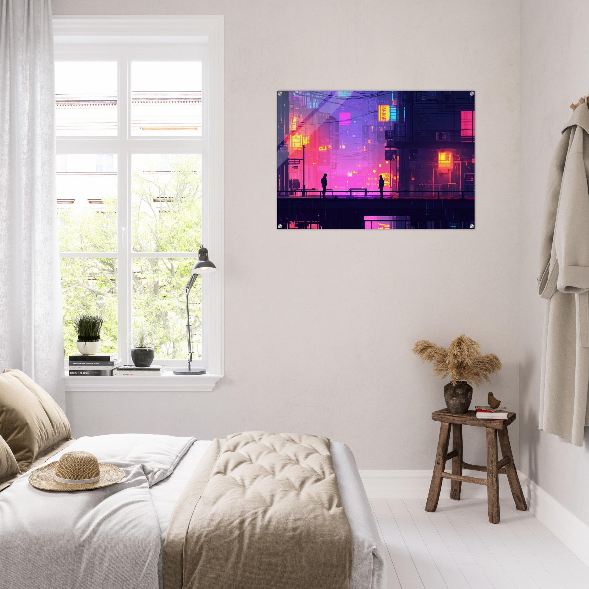 Acrylic Print Landscape - A city where neon lights create impossible rifle 5 - Shop Ai Art WebShop - Digital Art online Store