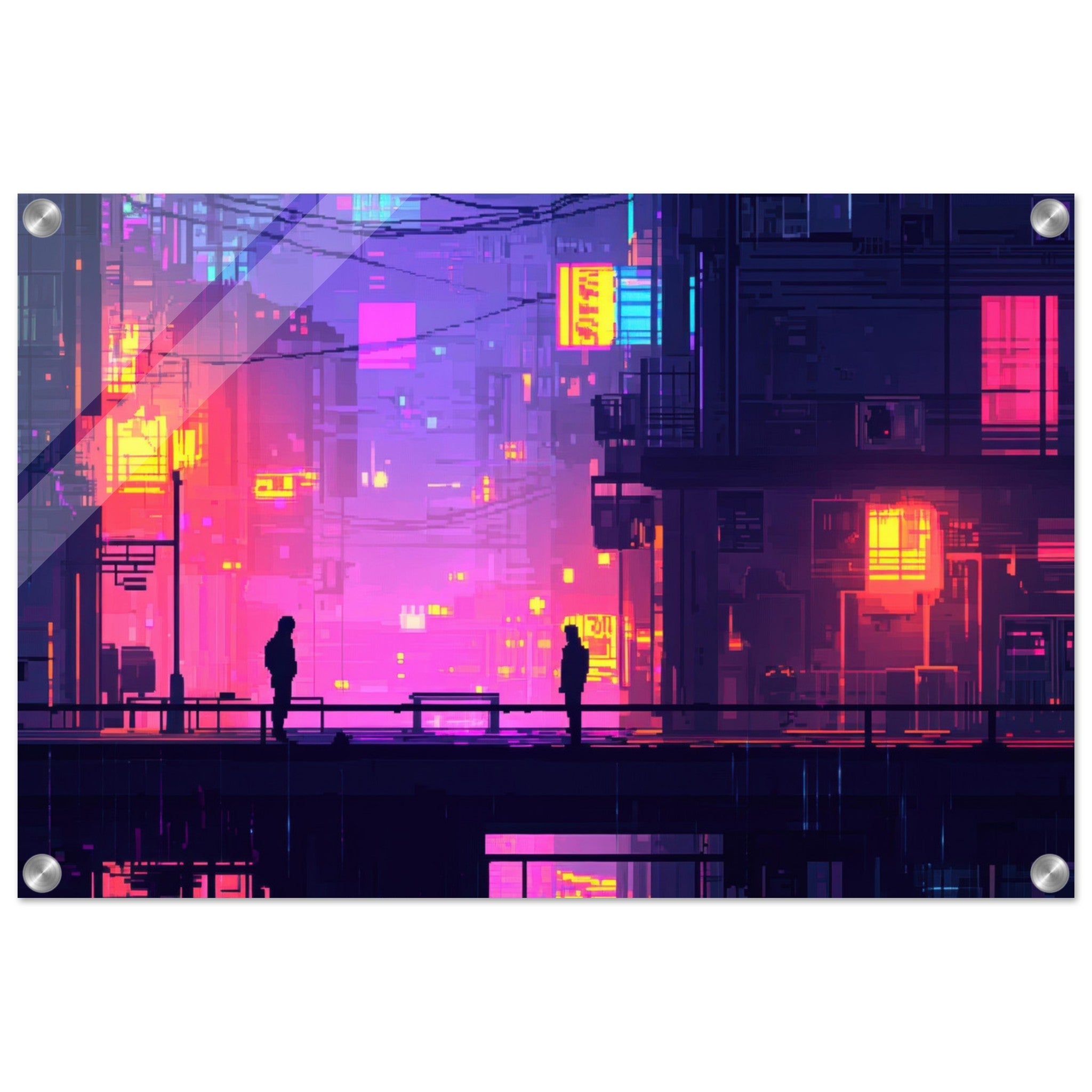 Acrylic Print Landscape - A city where neon lights create impossible rifle 5 - Shop Ai Art WebShop - Digital Art online Store