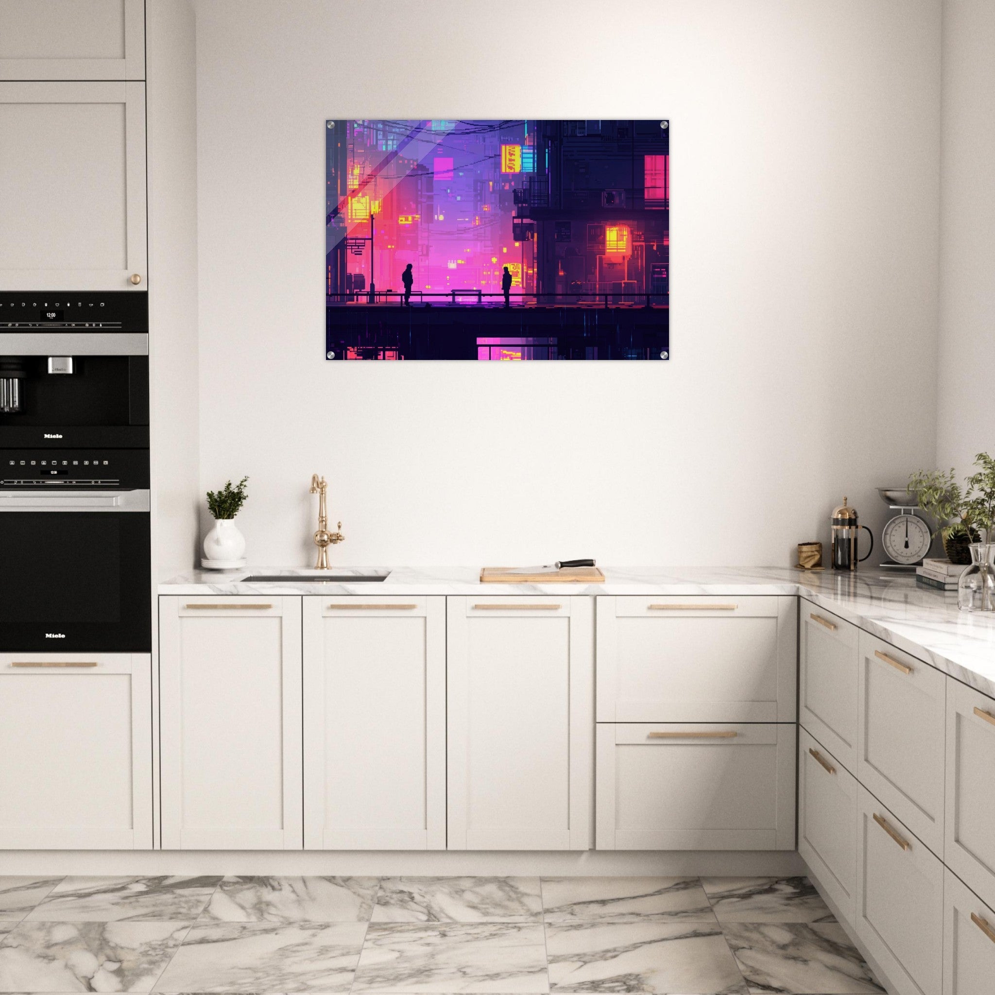 Acrylic Print Landscape - A city where neon lights create impossible rifle 5 - Shop Ai Art WebShop - Digital Art online Store