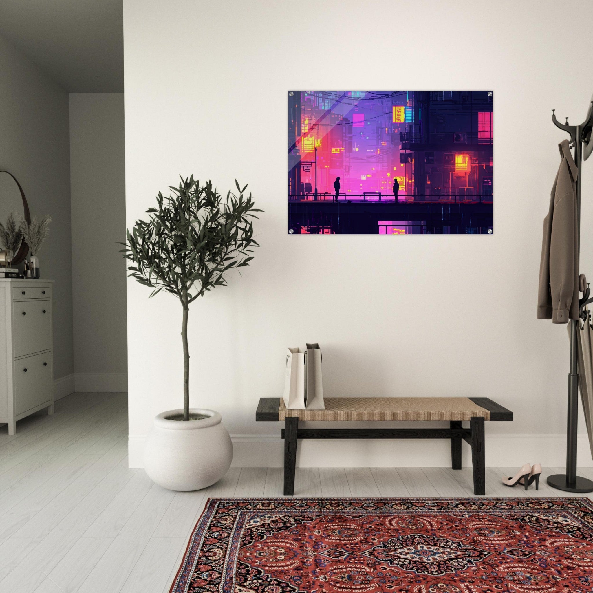 Acrylic Print Landscape - A city where neon lights create impossible rifle 5 - Shop Ai Art WebShop - Digital Art online Store