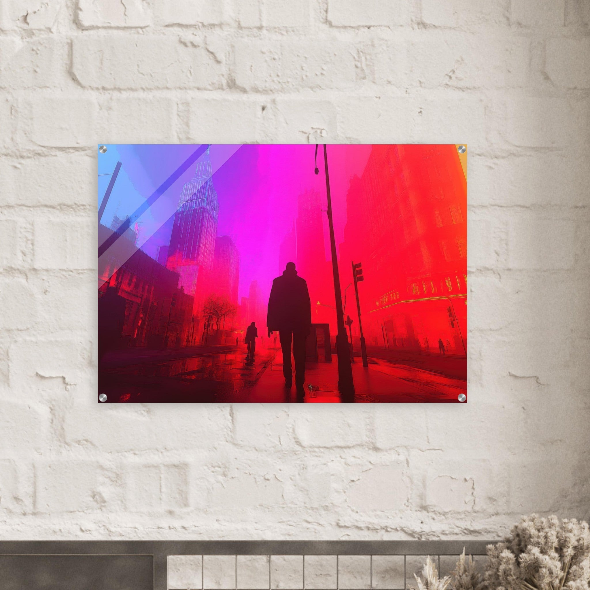 Acrylic Print Landscape - A city where neon lights create impossible rifle - Ai Art Force