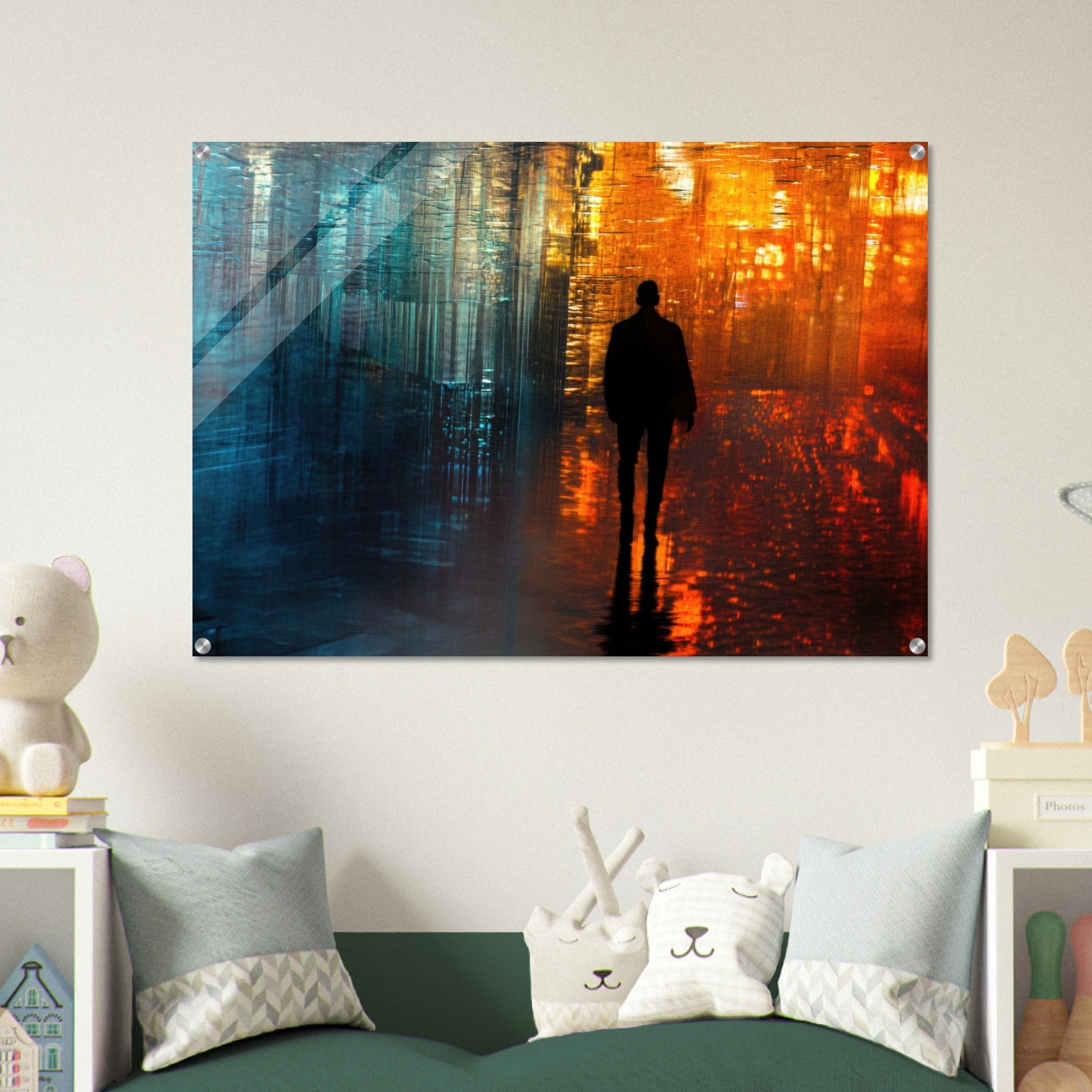 Acrylic Print Landscape - A lonely figure walks the rain - drenched streets - Ai Art Force