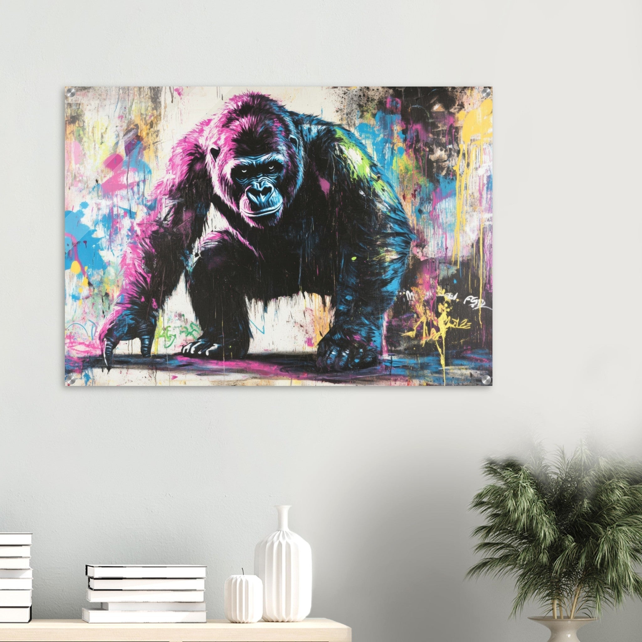 Acrylic Print Landscape - Graffiti - Style Street Art Gorilla A powerful 3 - Shop Ai Art WebShop - Digital Art online Store