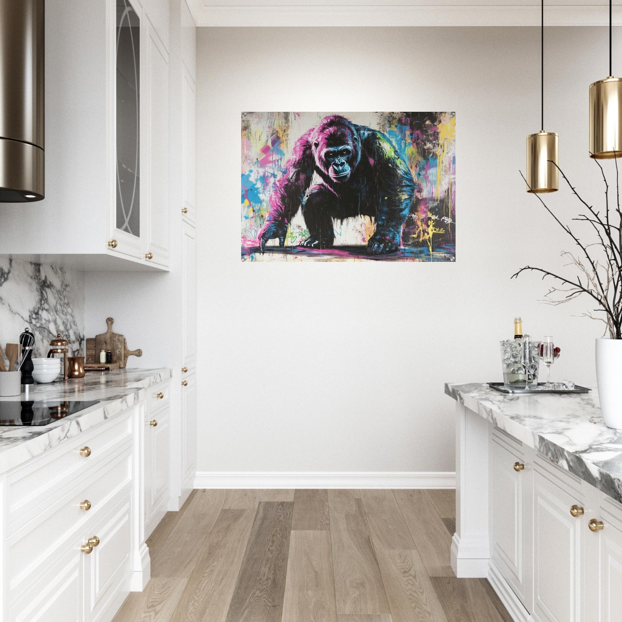 Acrylic Print Landscape - Graffiti - Style Street Art Gorilla A powerful 3 - Shop Ai Art WebShop - Digital Art online Store