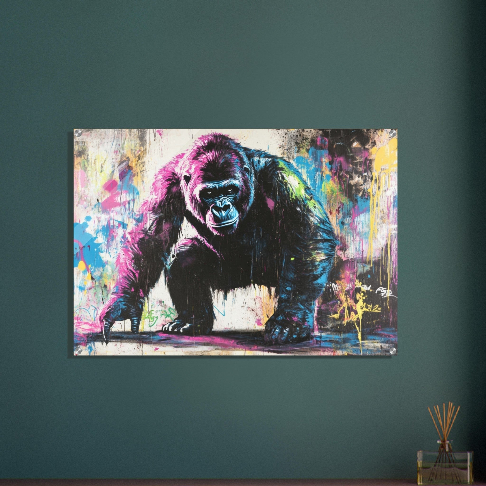 Acrylic Print Landscape - Graffiti - Style Street Art Gorilla A powerful 3 - Shop Ai Art WebShop - Digital Art online Store