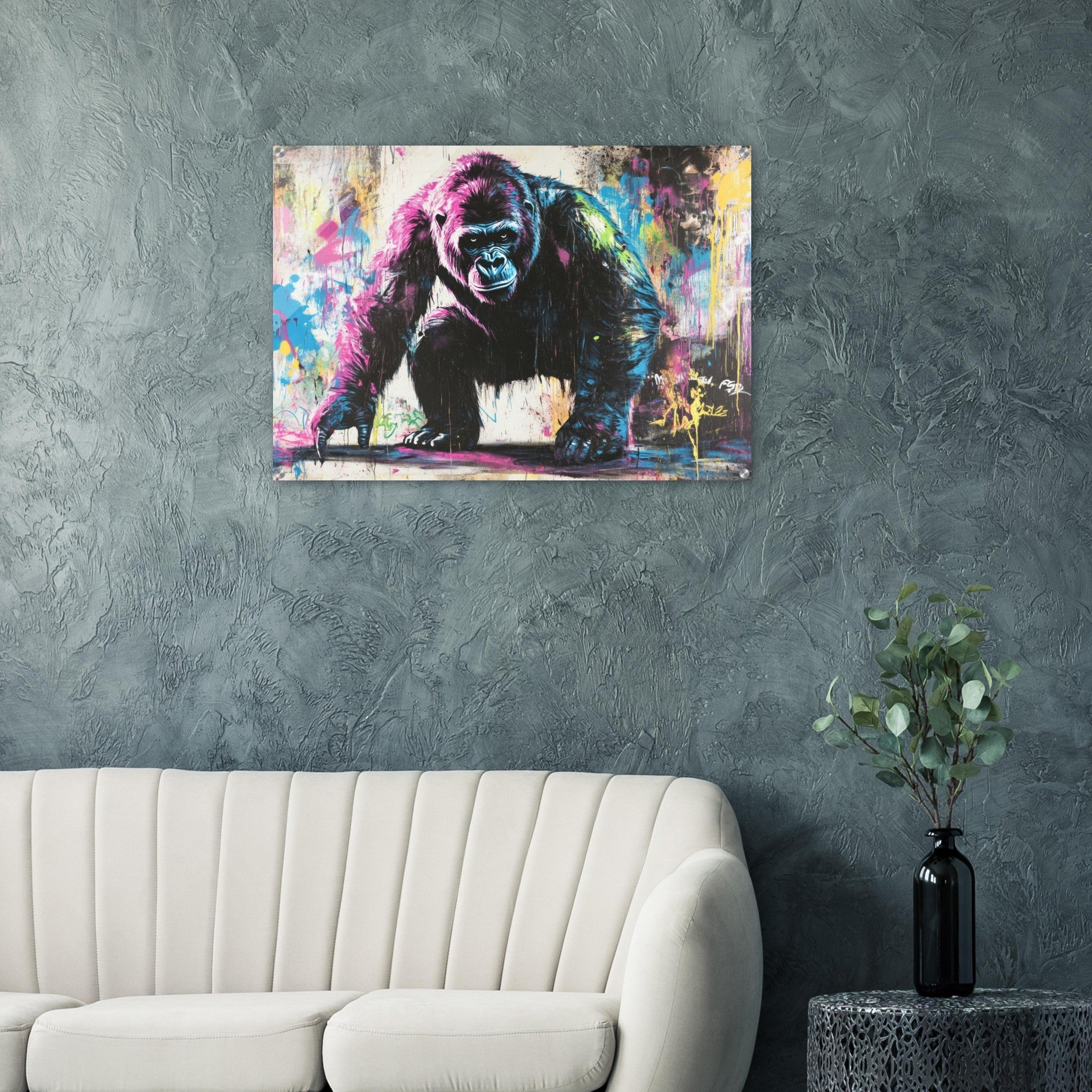 Acrylic Print Landscape - Graffiti - Style Street Art Gorilla A powerful 3 - Shop Ai Art WebShop - Digital Art online Store
