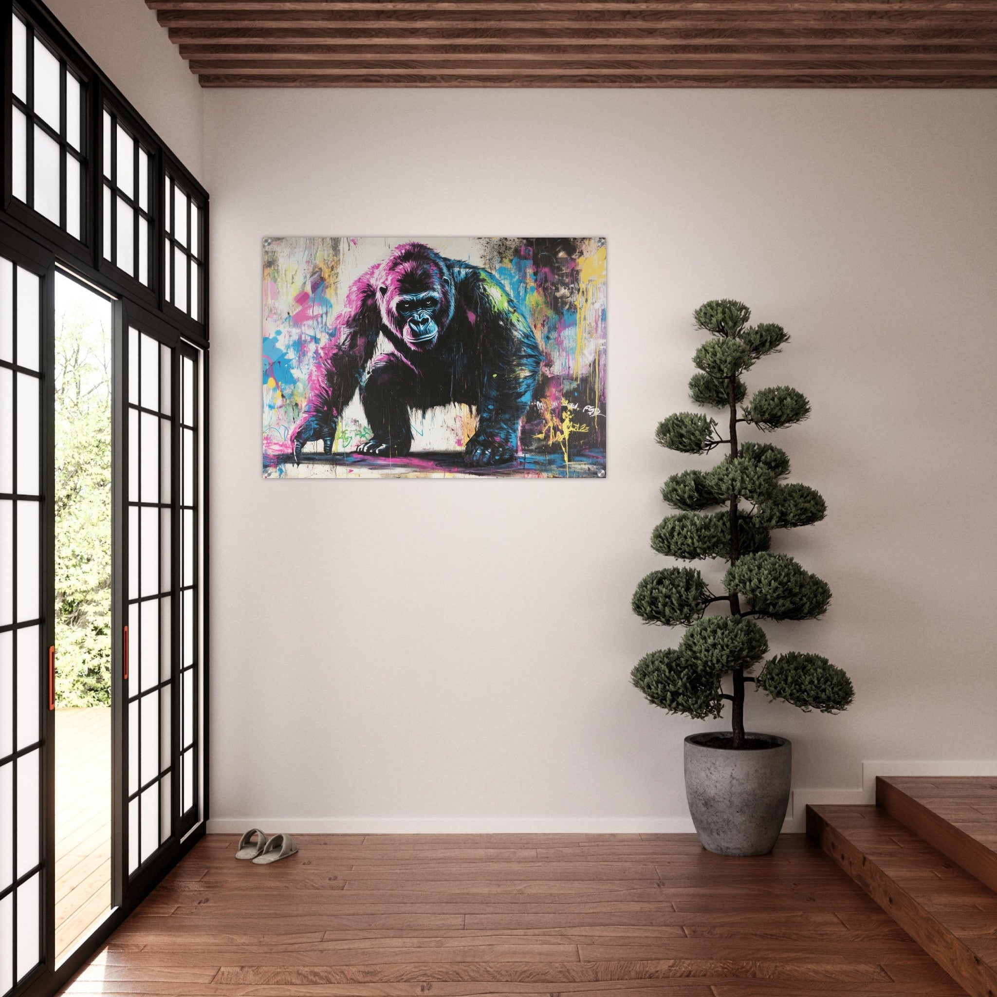 Acrylic Print Landscape - Graffiti - Style Street Art Gorilla A powerful 3 - Shop Ai Art WebShop - Digital Art online Store