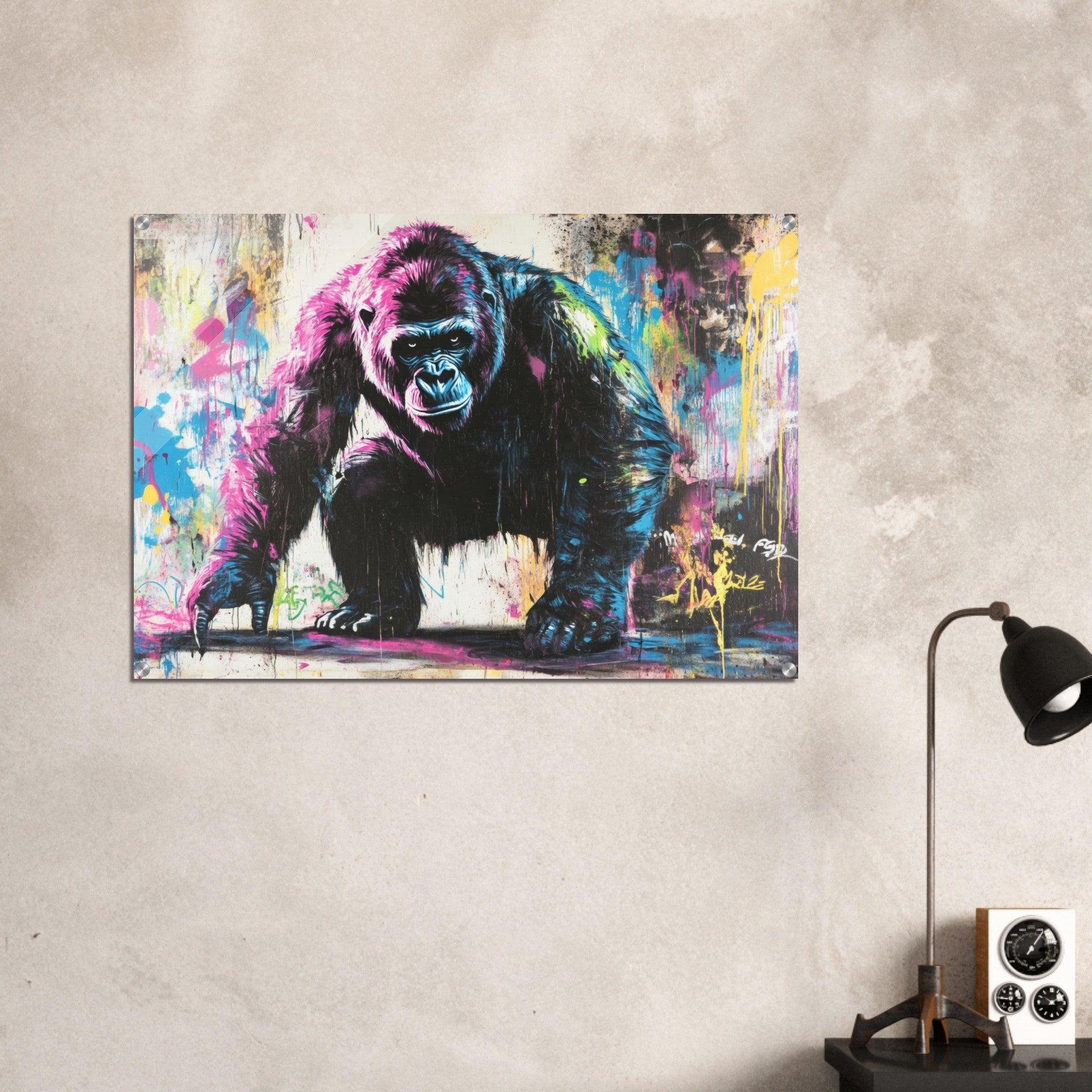 Acrylic Print Landscape - Graffiti - Style Street Art Gorilla A powerful 3 - Shop Ai Art WebShop - Digital Art online Store