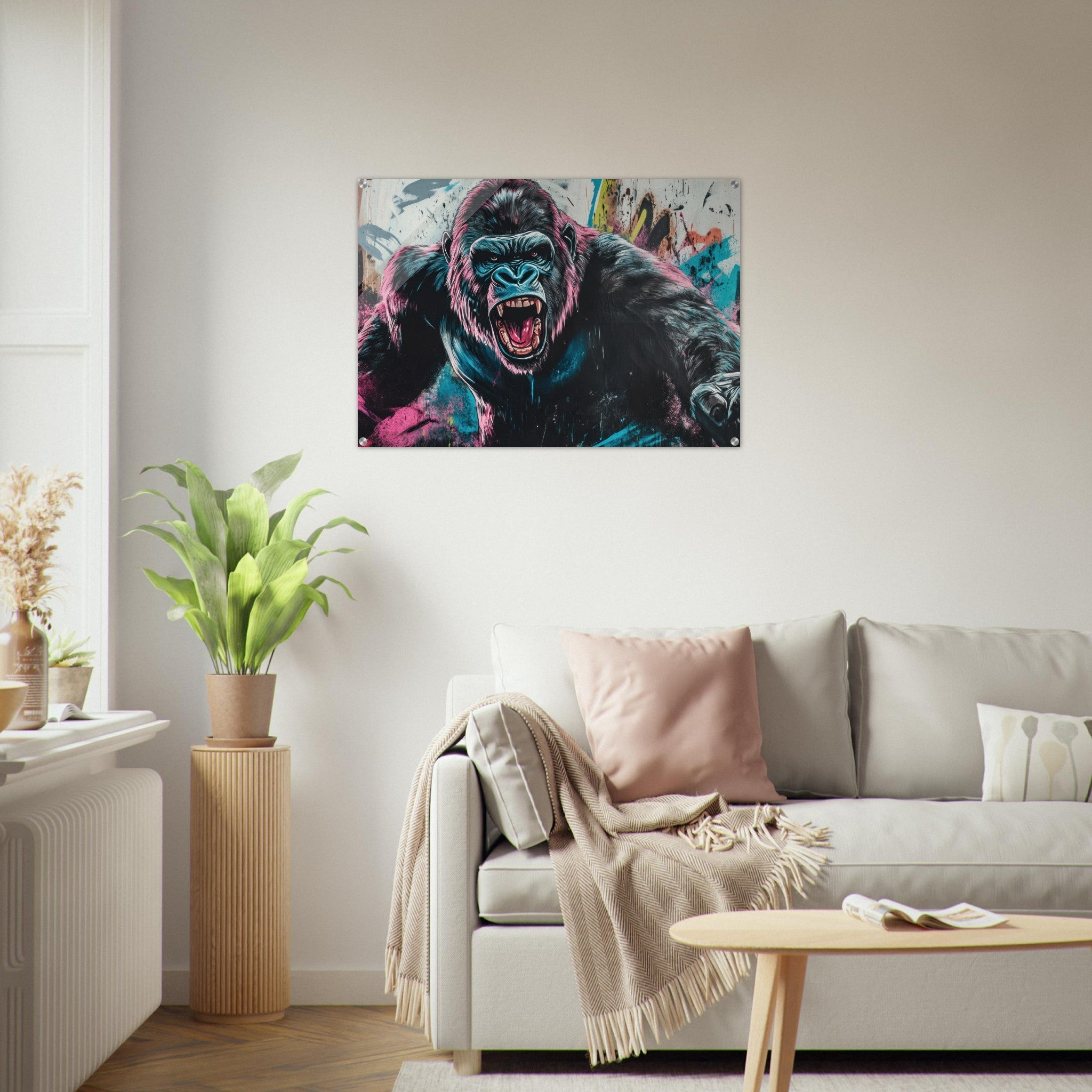 Acrylic Print Landscape - Graffiti - Style Street Art Gorilla A powerful 7 - Ai Art Force