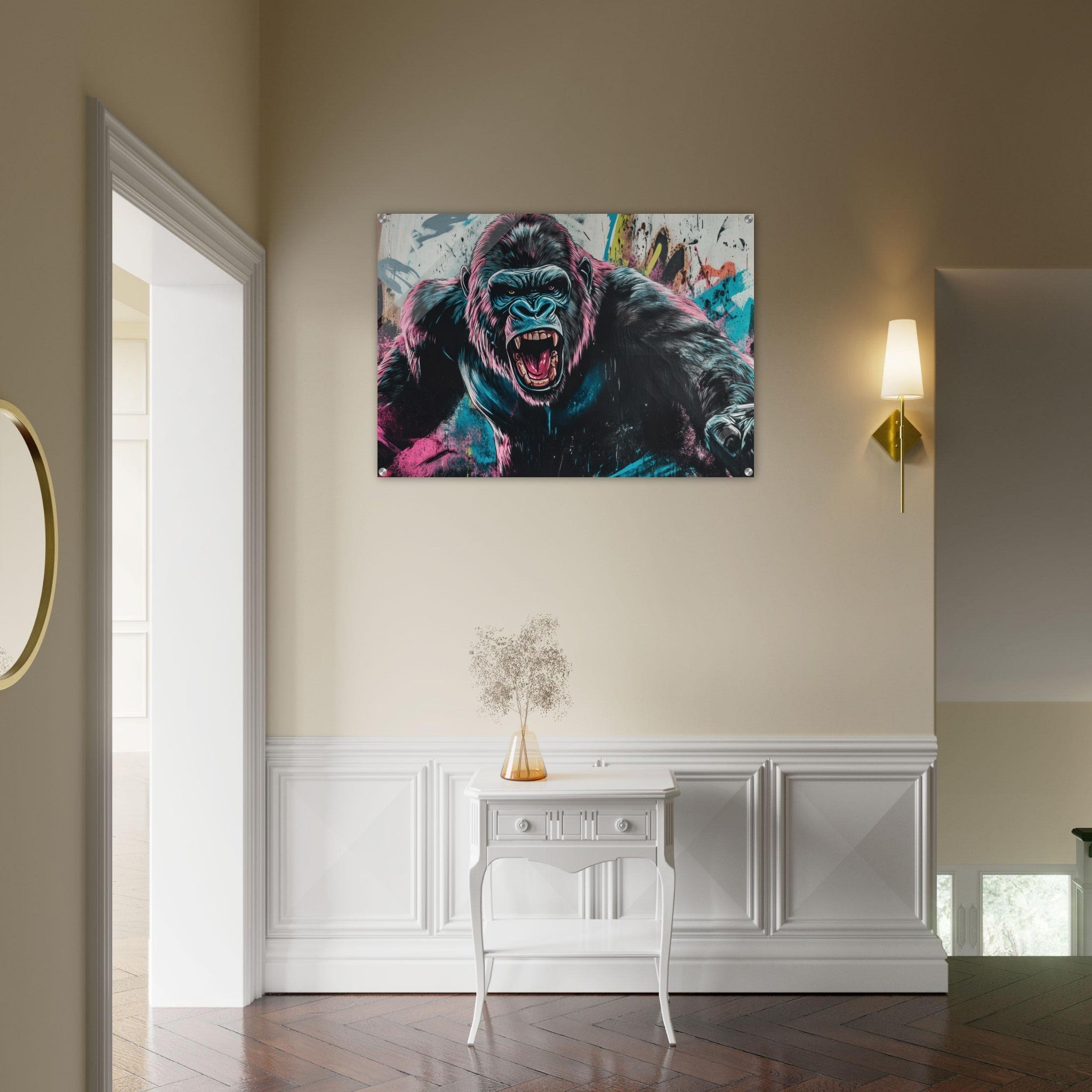 Acrylic Print Landscape - Graffiti - Style Street Art Gorilla A powerful 7 - Ai Art Force