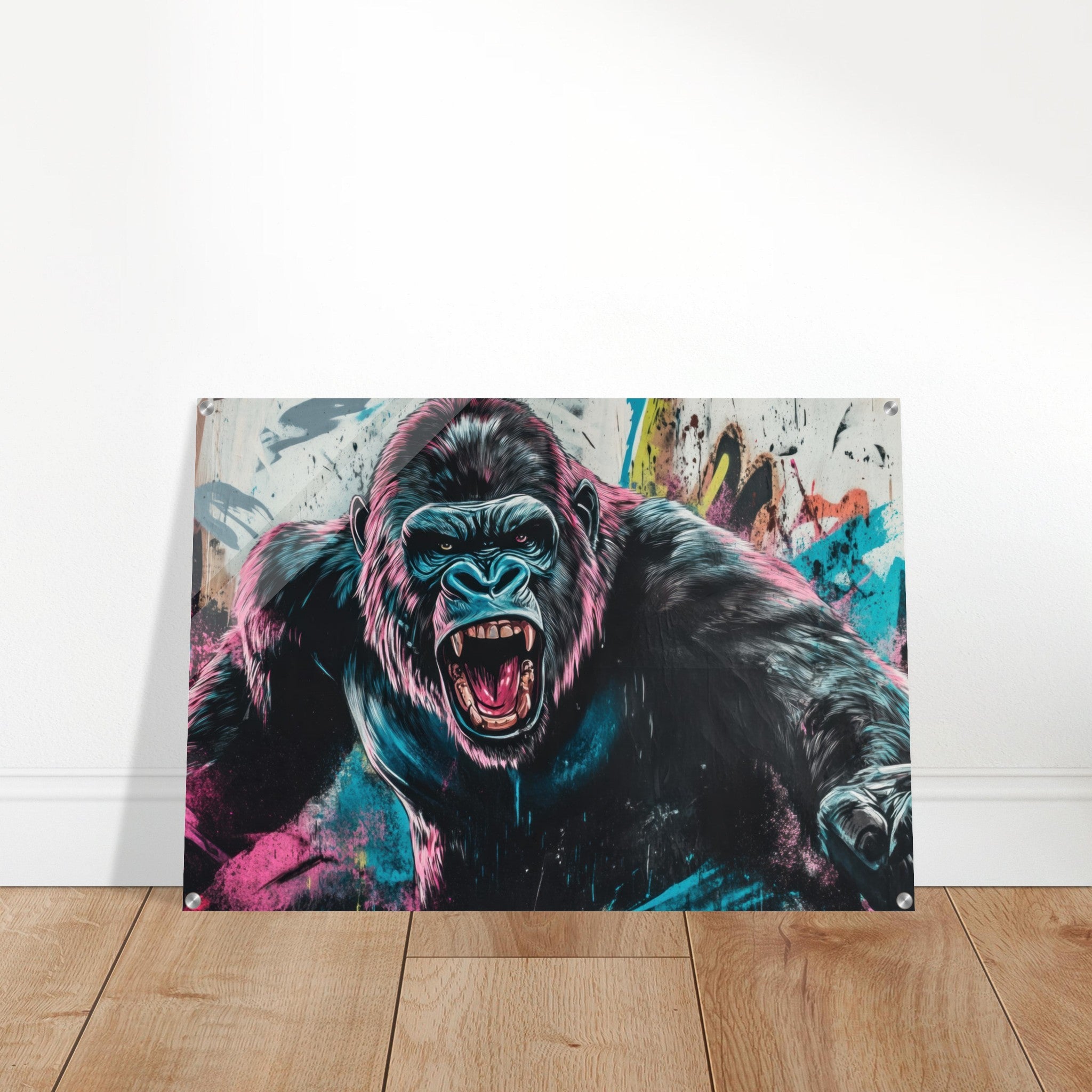 Acrylic Print Landscape - Graffiti - Style Street Art Gorilla A powerful 7 - Ai Art Force