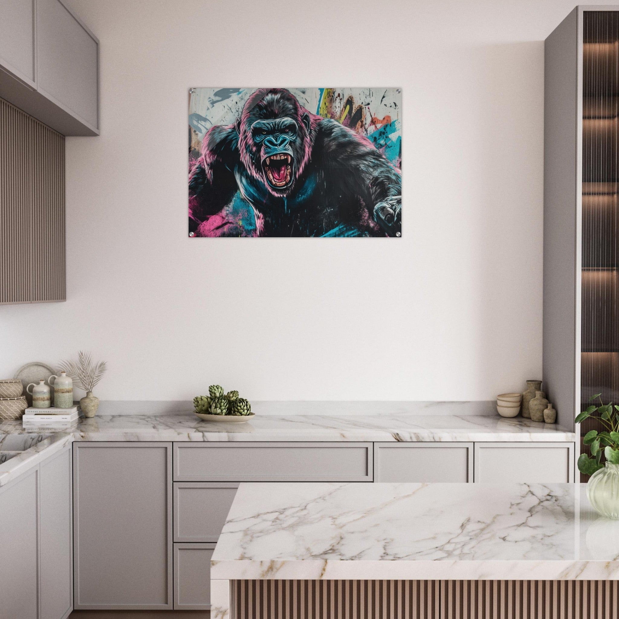 Acrylic Print Landscape - Graffiti - Style Street Art Gorilla A powerful 7 - Ai Art Force