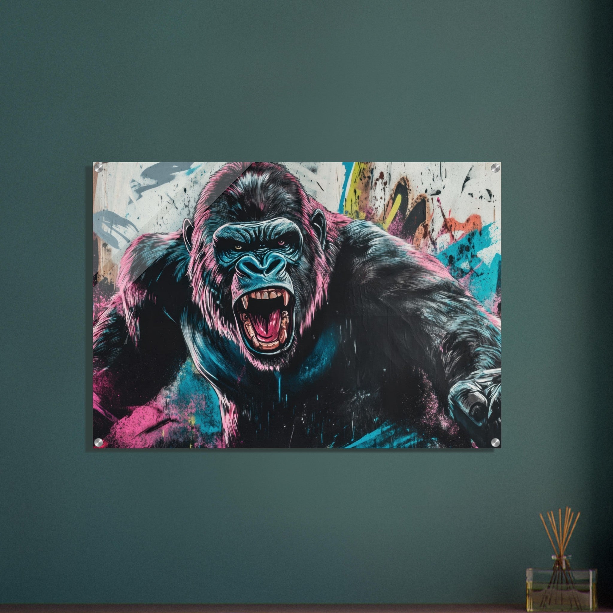 Acrylic Print Landscape - Graffiti - Style Street Art Gorilla A powerful 7 - Ai Art Force