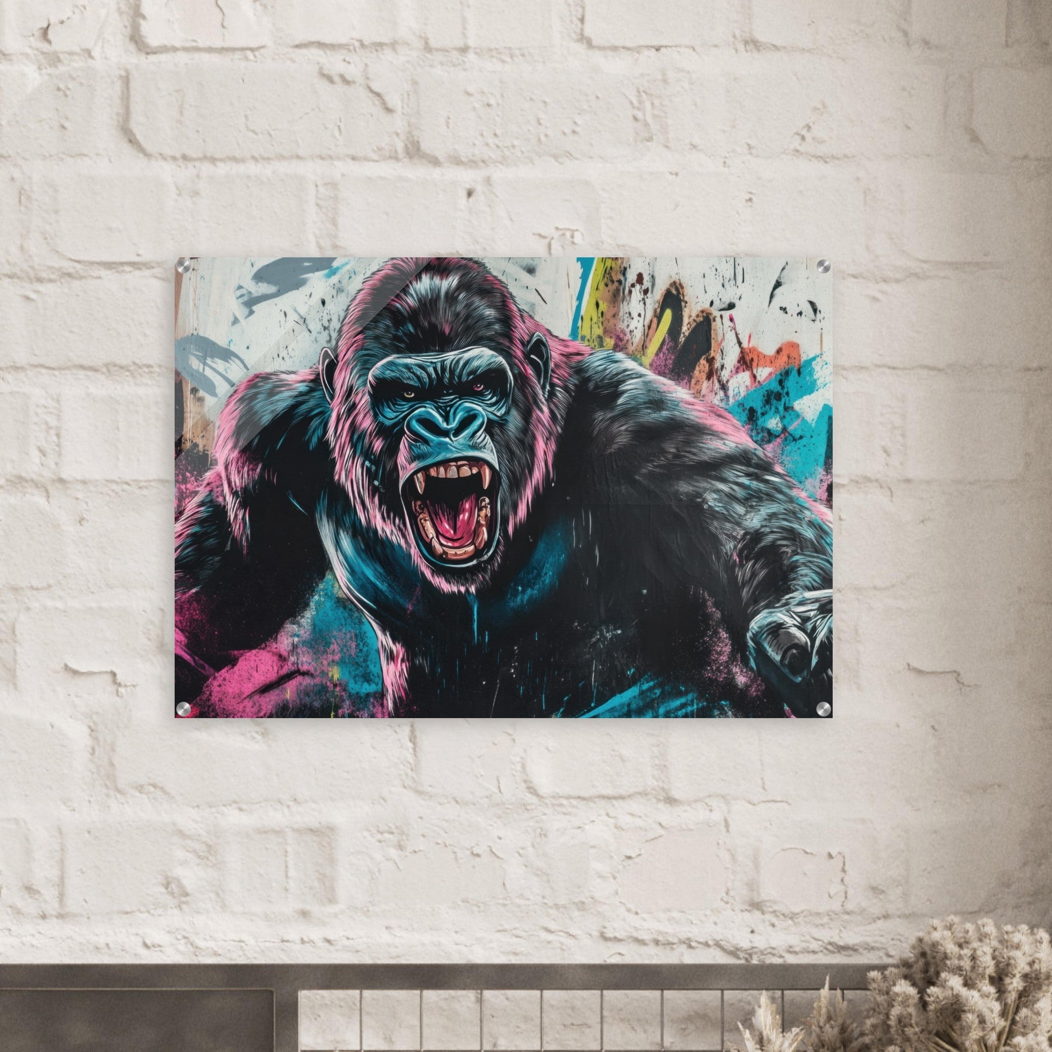Acrylic Print Landscape - Graffiti - Style Street Art Gorilla A powerful 7 - Ai Art Force