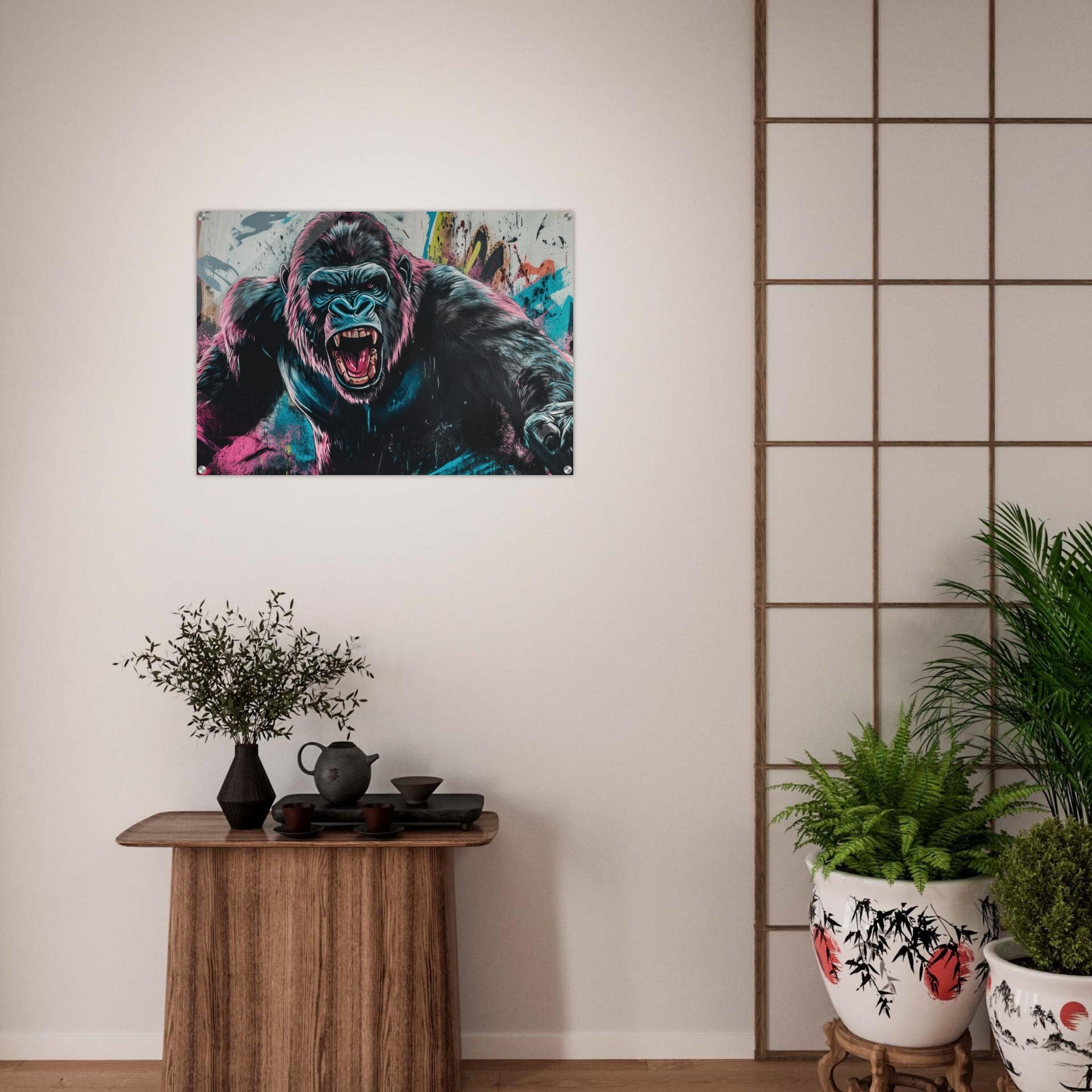 Acrylic Print Landscape - Graffiti - Style Street Art Gorilla A powerful 7 - Ai Art Force