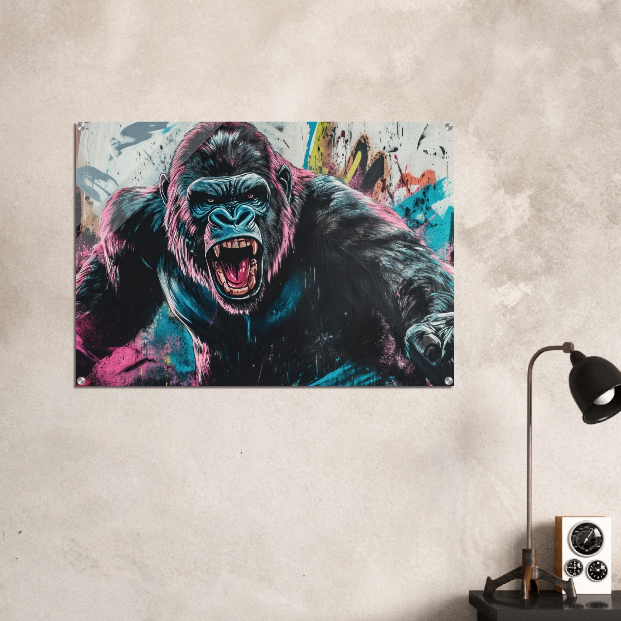 Acrylic Print Landscape - Graffiti - Style Street Art Gorilla A powerful 7 - Ai Art Force