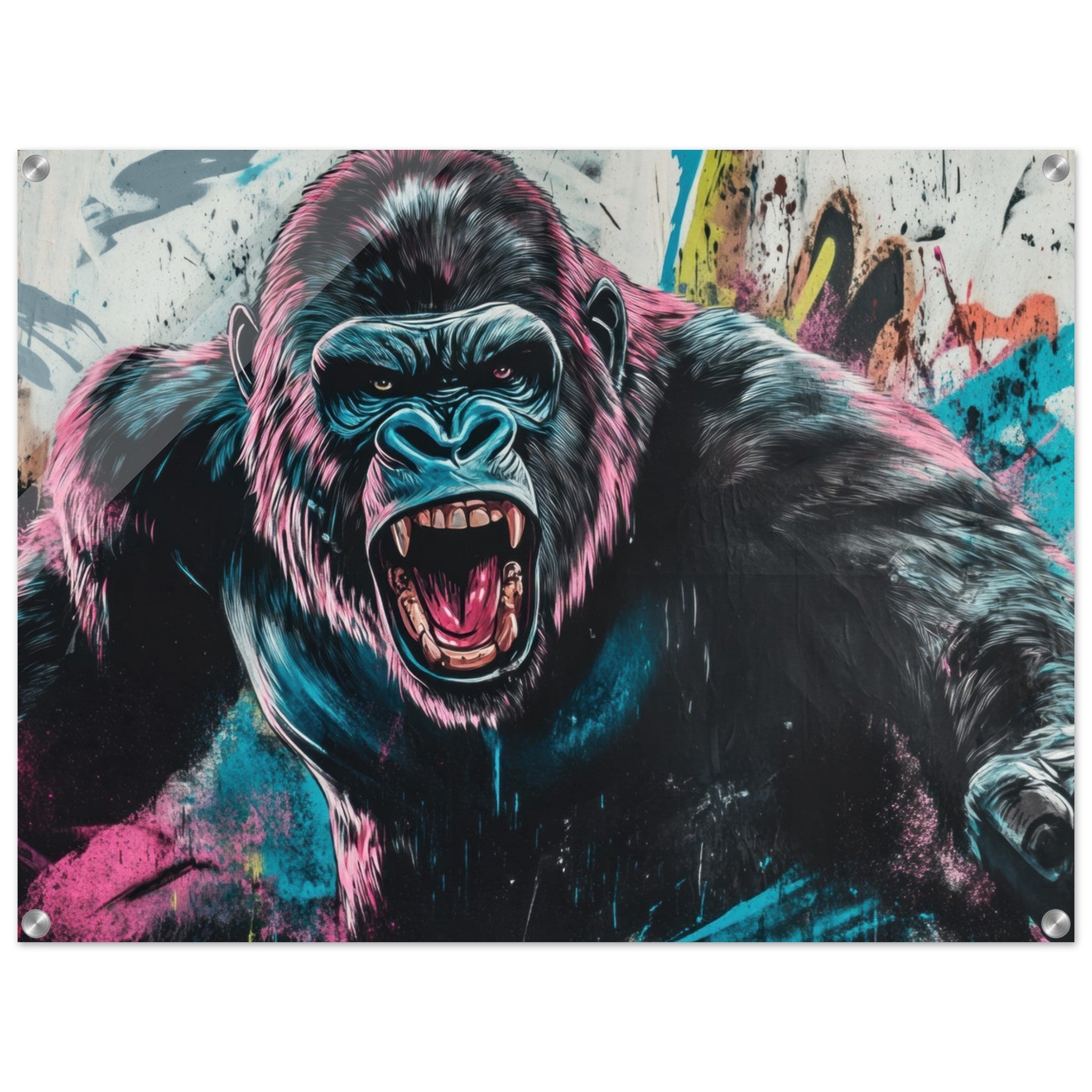 Acrylic Print Landscape - Graffiti - Style Street Art Gorilla A powerful 7 - Ai Art Force