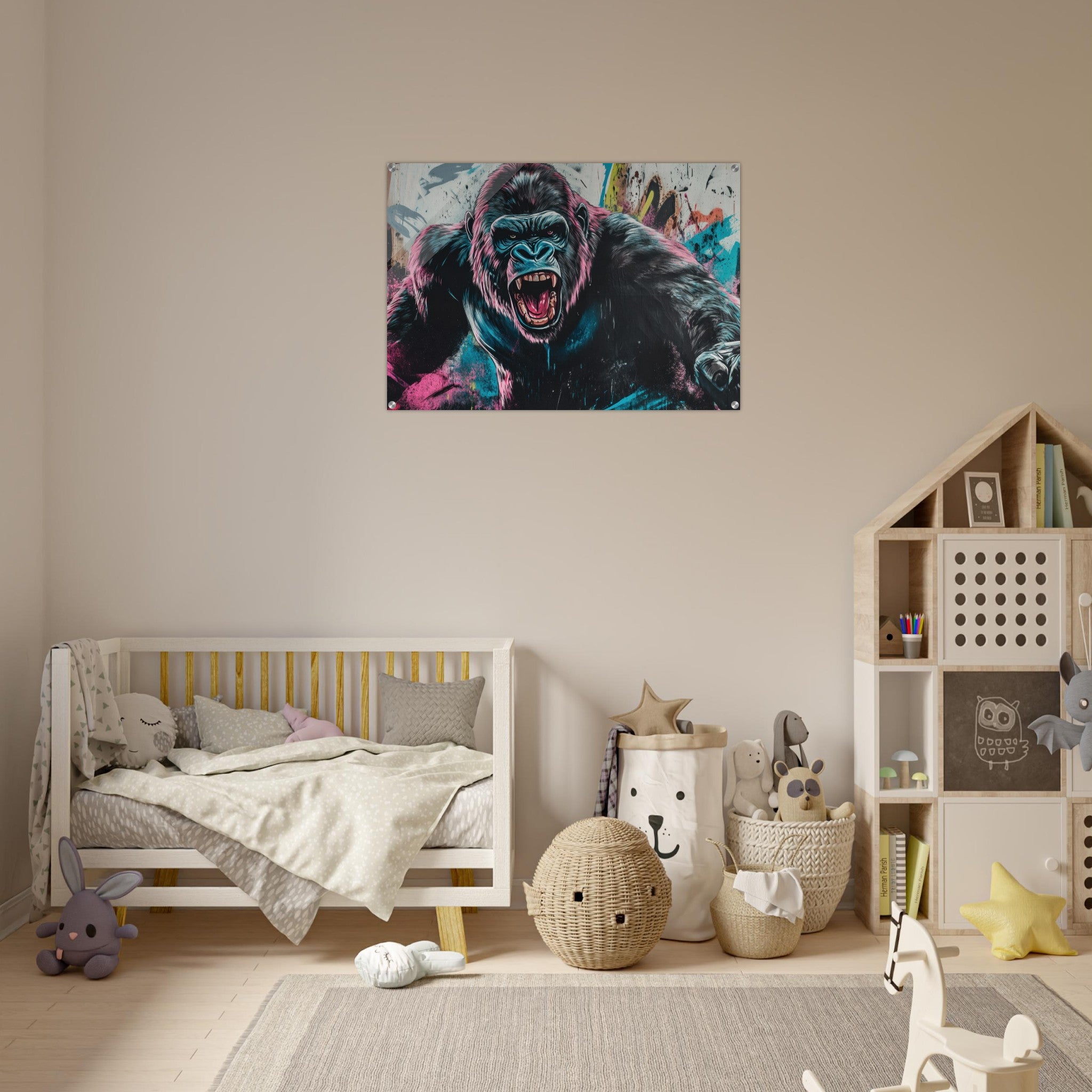 Acrylic Print Landscape - Graffiti - Style Street Art Gorilla A powerful 7 - Ai Art Force