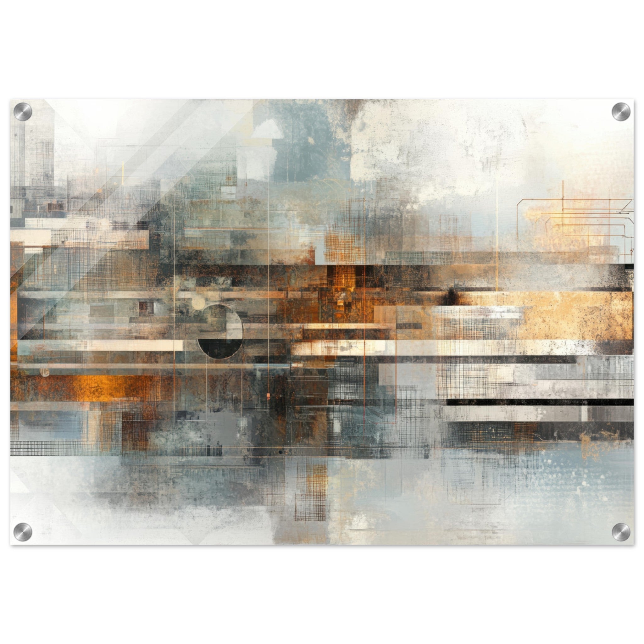 Acrylic Print Landscape - Mechanical Mirage Interlocking metallic structure 2 - Shop Ai Art WebShop - Digital Art online Store