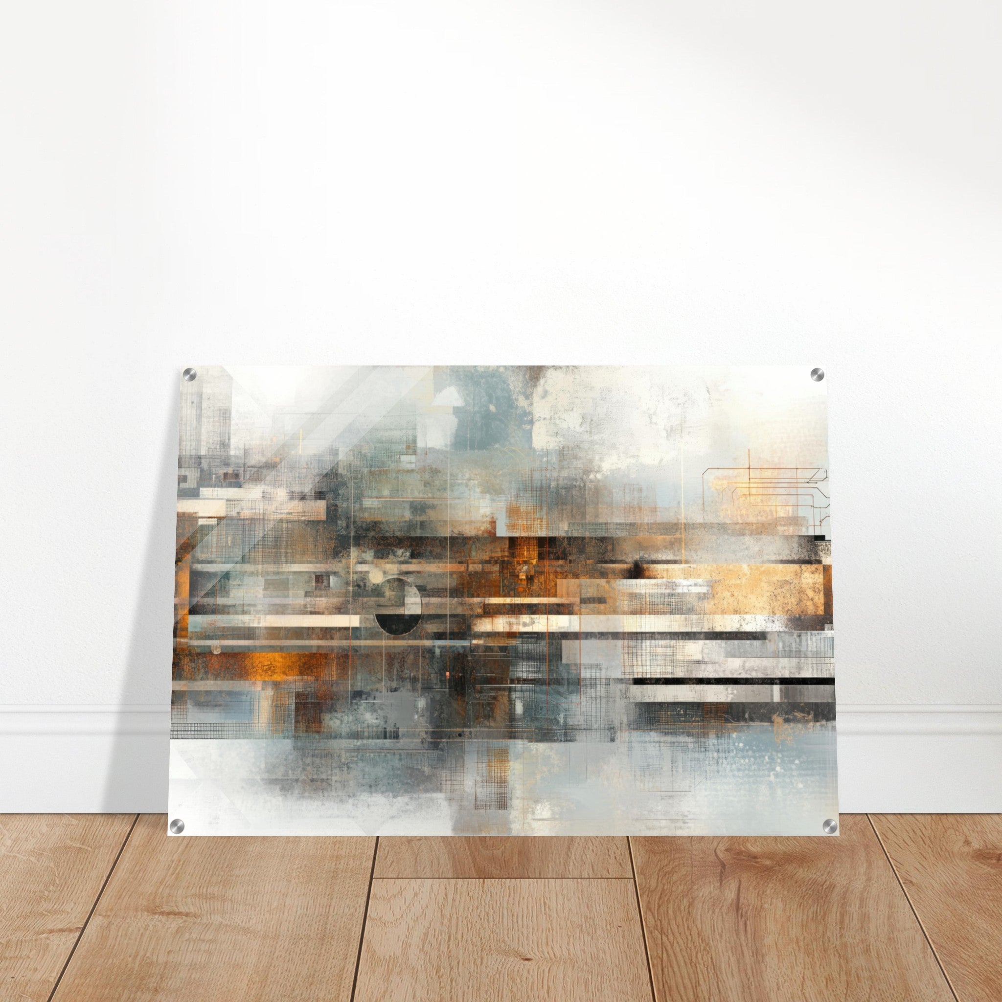 Acrylic Print Landscape - Mechanical Mirage Interlocking metallic structure 2 - Shop Ai Art WebShop - Digital Art online Store