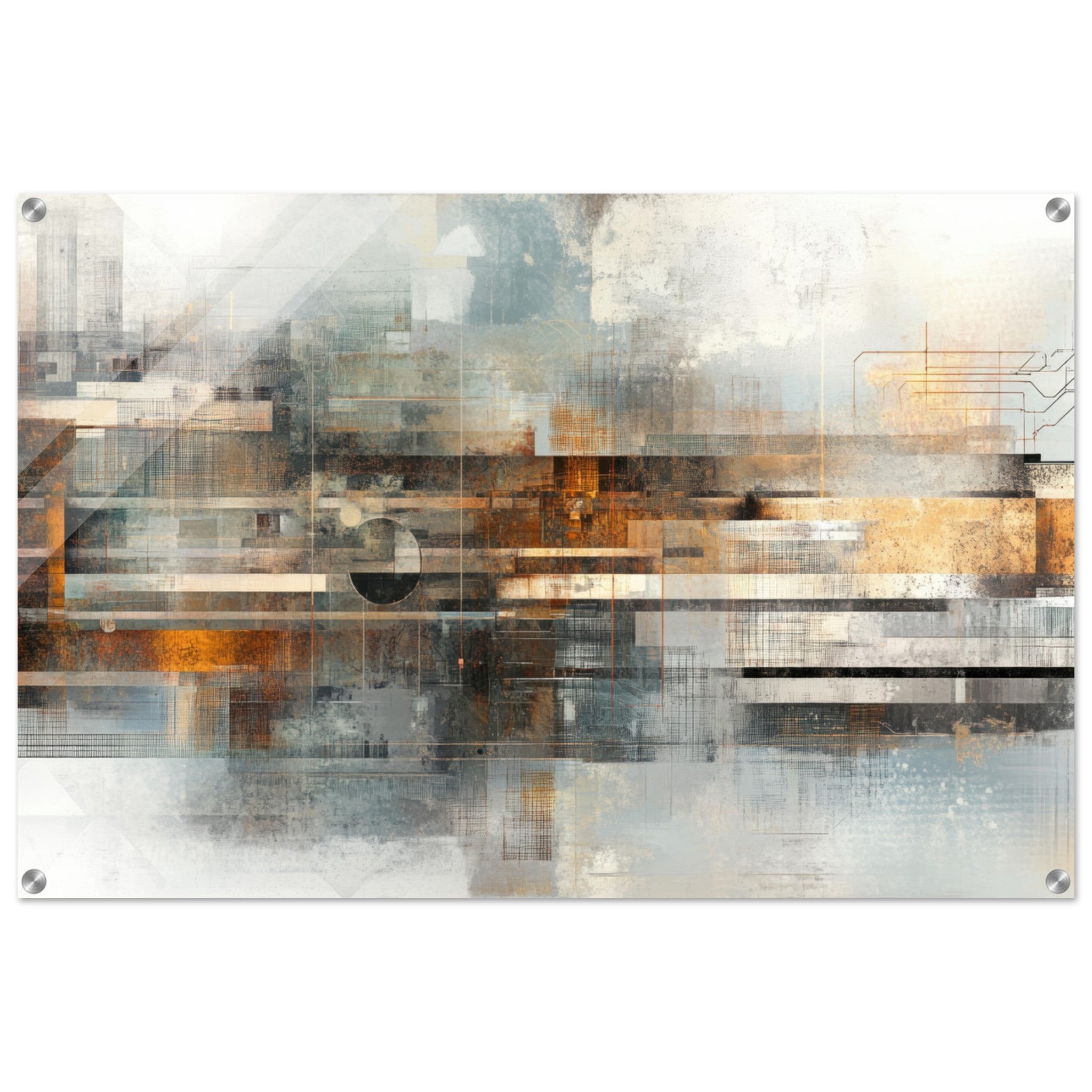 Acrylic Print Landscape - Mechanical Mirage Interlocking metallic structure 2 - Shop Ai Art WebShop - Digital Art online Store