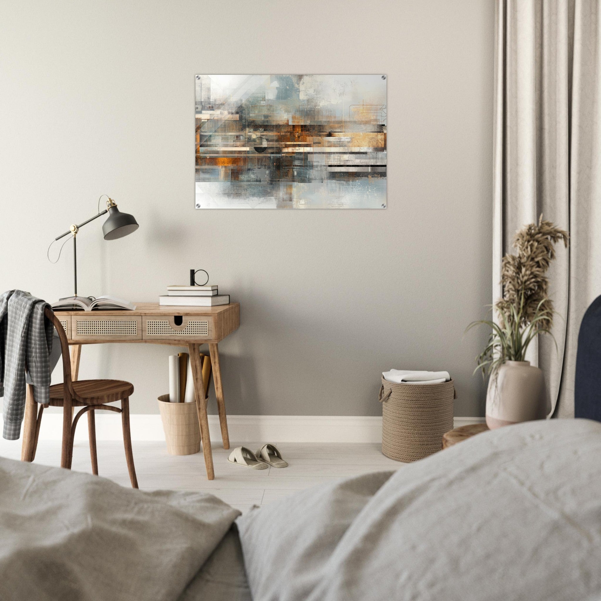 Acrylic Print Landscape - Mechanical Mirage Interlocking metallic structure 2 - Shop Ai Art WebShop - Digital Art online Store