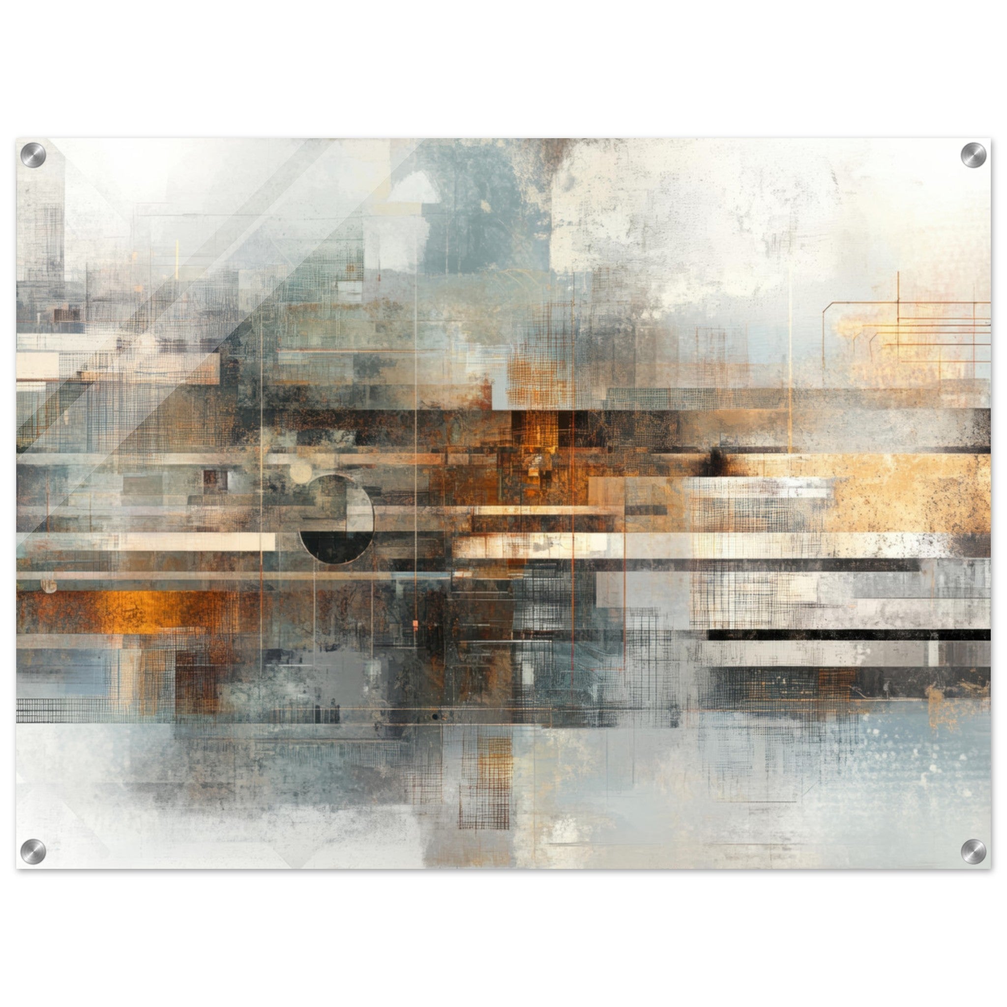 Acrylic Print Landscape - Mechanical Mirage Interlocking metallic structure 2 - Shop Ai Art WebShop - Digital Art online Store