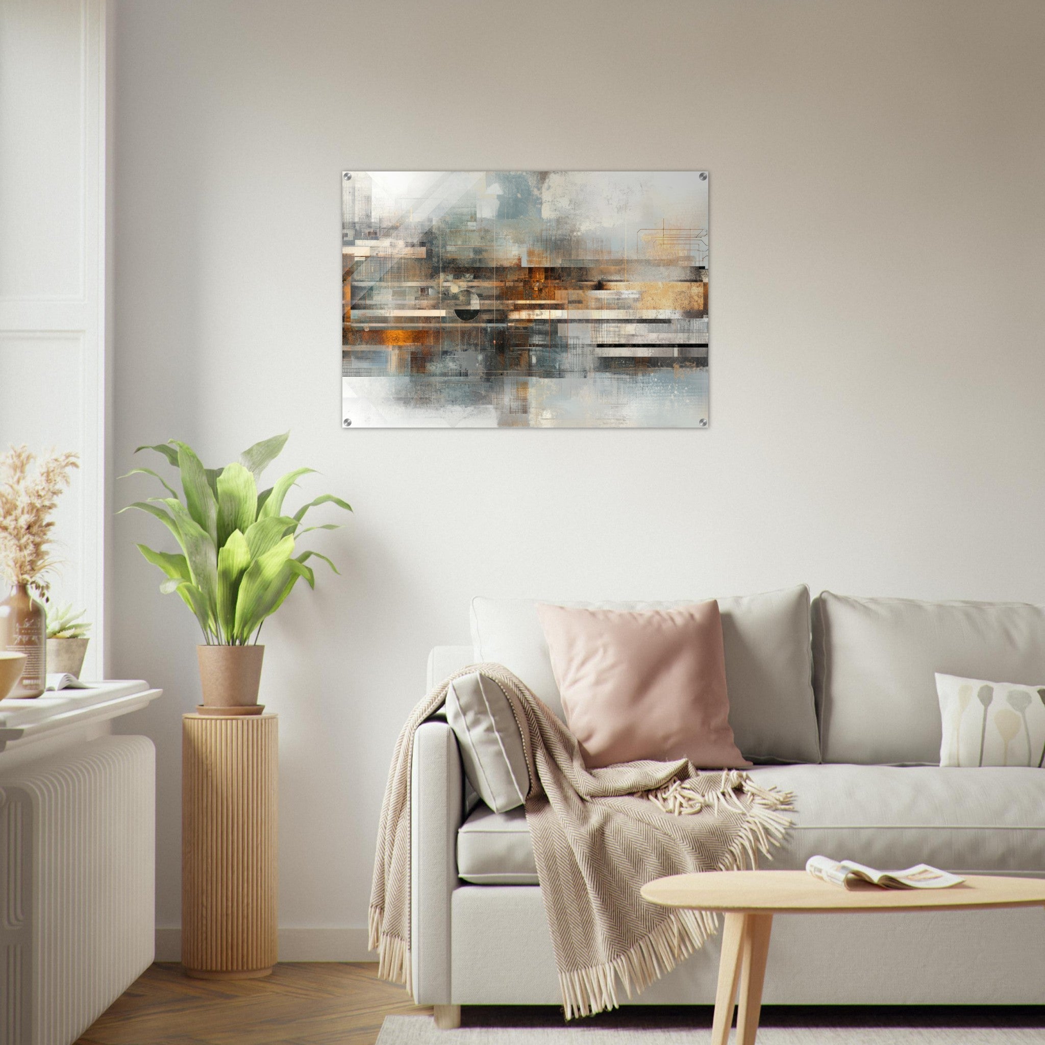 Acrylic Print Landscape - Mechanical Mirage Interlocking metallic structure 2 - Shop Ai Art WebShop - Digital Art online Store