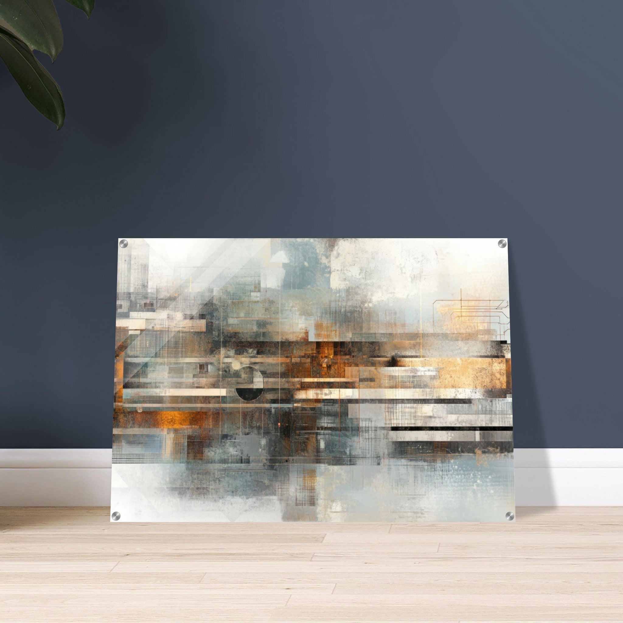 Acrylic Print Landscape - Mechanical Mirage Interlocking metallic structure 2 - Shop Ai Art WebShop - Digital Art online Store