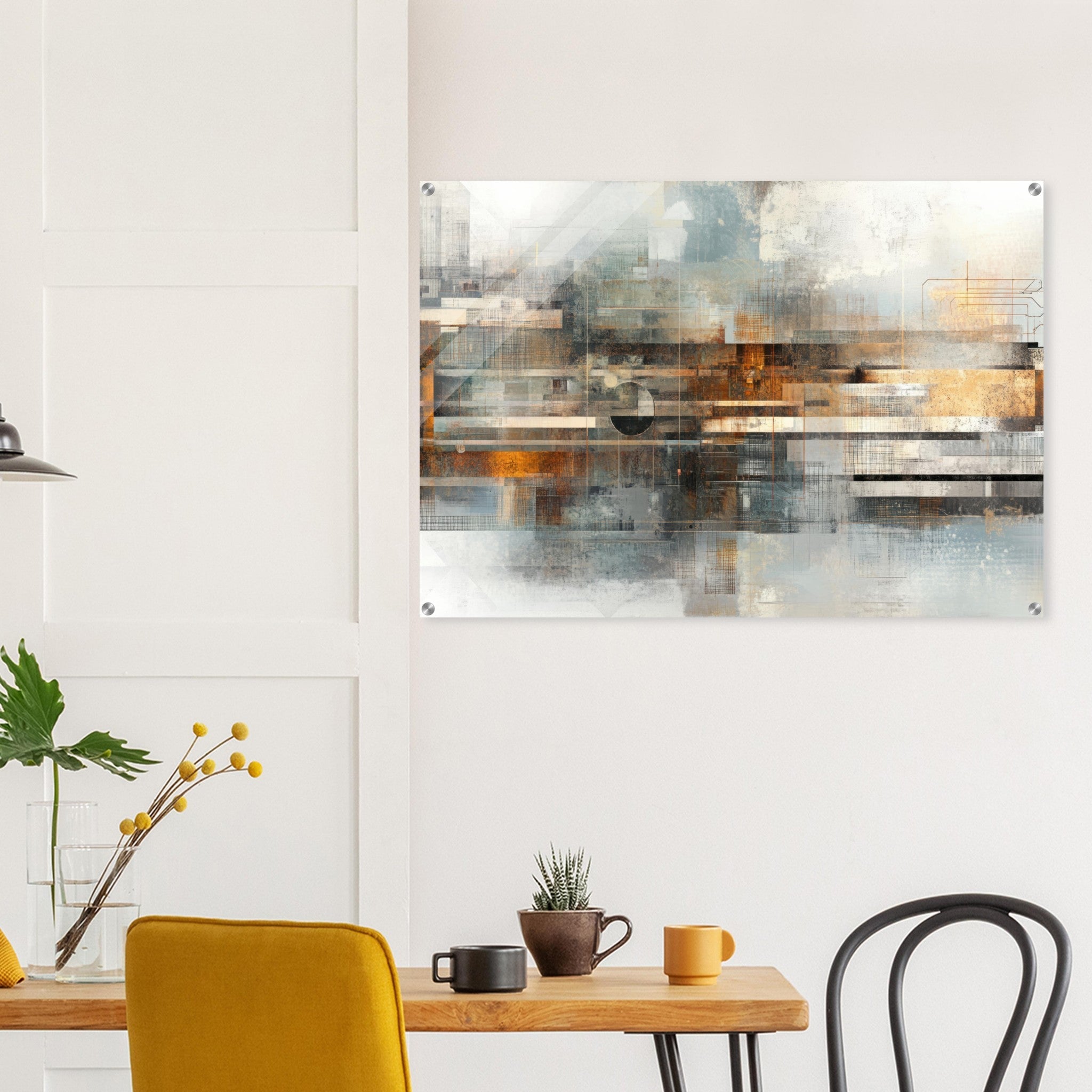 Acrylic Print Landscape - Mechanical Mirage Interlocking metallic structure 2 - Shop Ai Art WebShop - Digital Art online Store