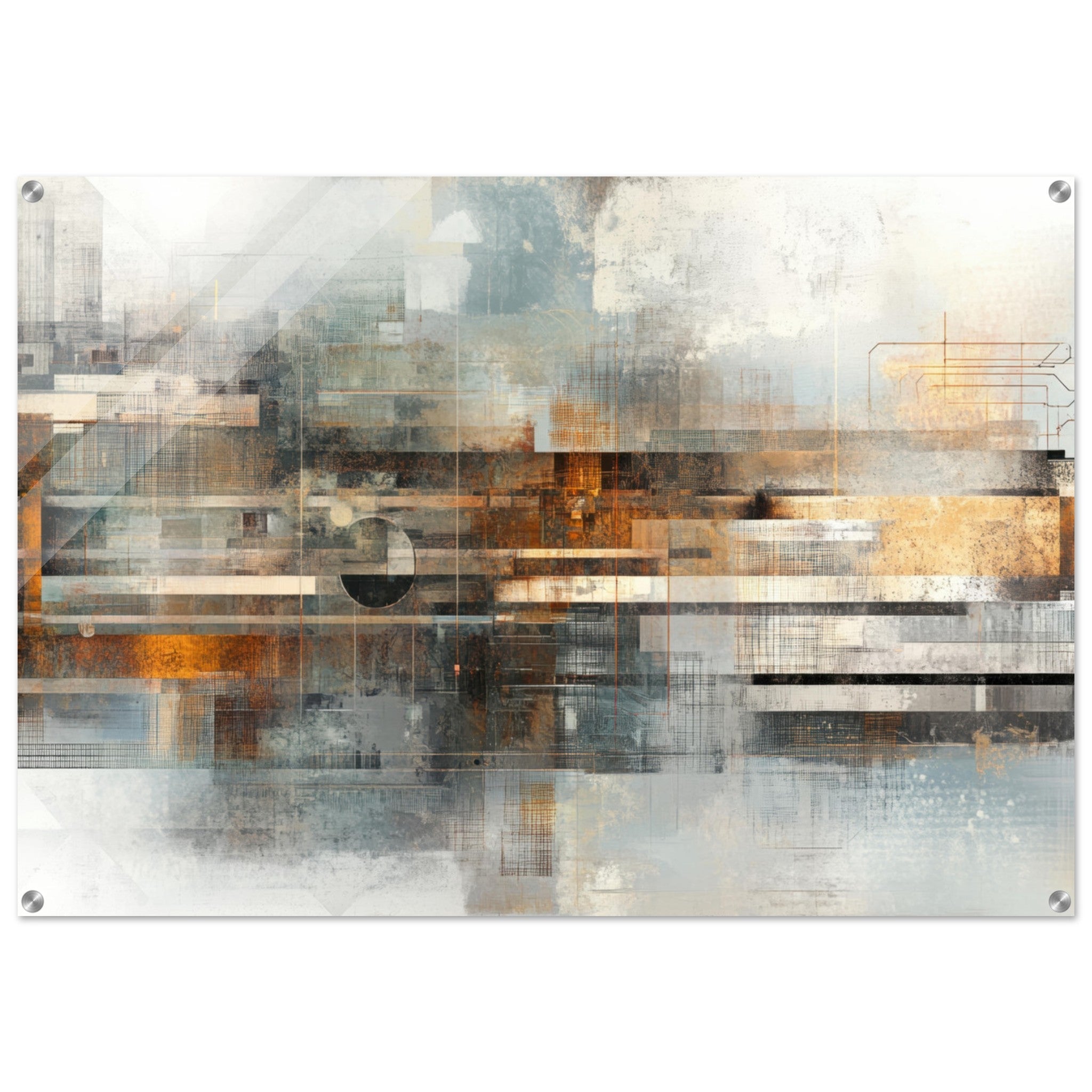 Acrylic Print Landscape - Mechanical Mirage Interlocking metallic structure 2 - Shop Ai Art WebShop - Digital Art online Store
