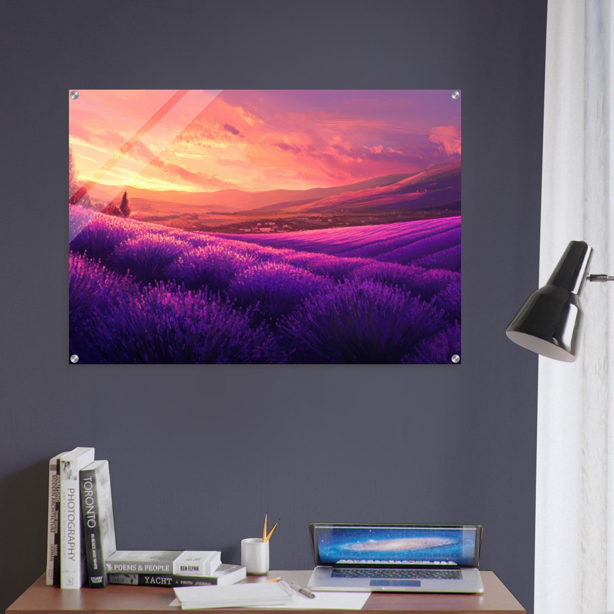 Acrylic Print Landscape - Rolling lavender fields under a pink - hued sunset 2 - Shop Ai Art WebShop - Digital Art online Store