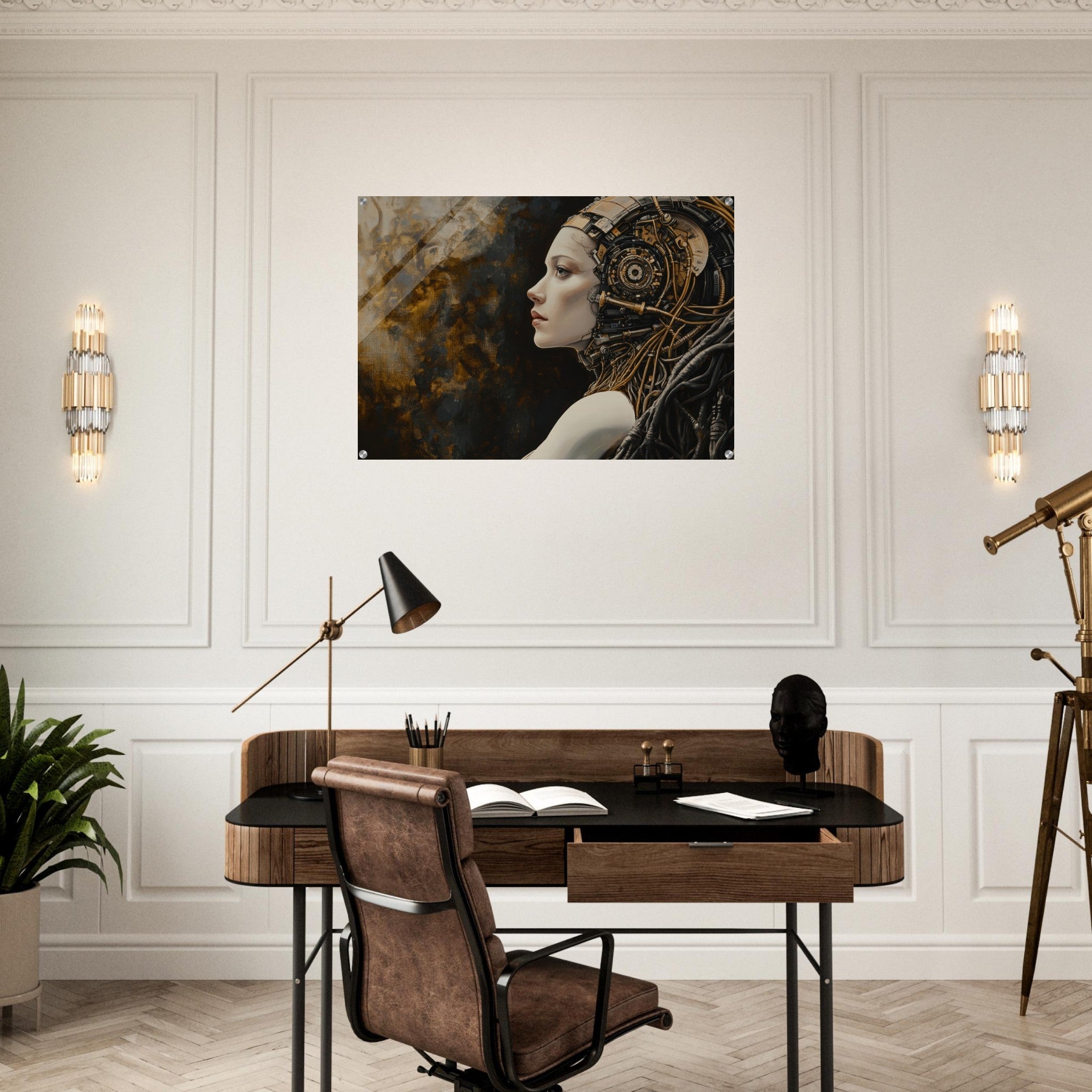 Acrylic Print Landscape - Surrealist Hybrid Queen on a Biomechanical Thrown - Shop Ai Art WebShop - Digital Art online Store