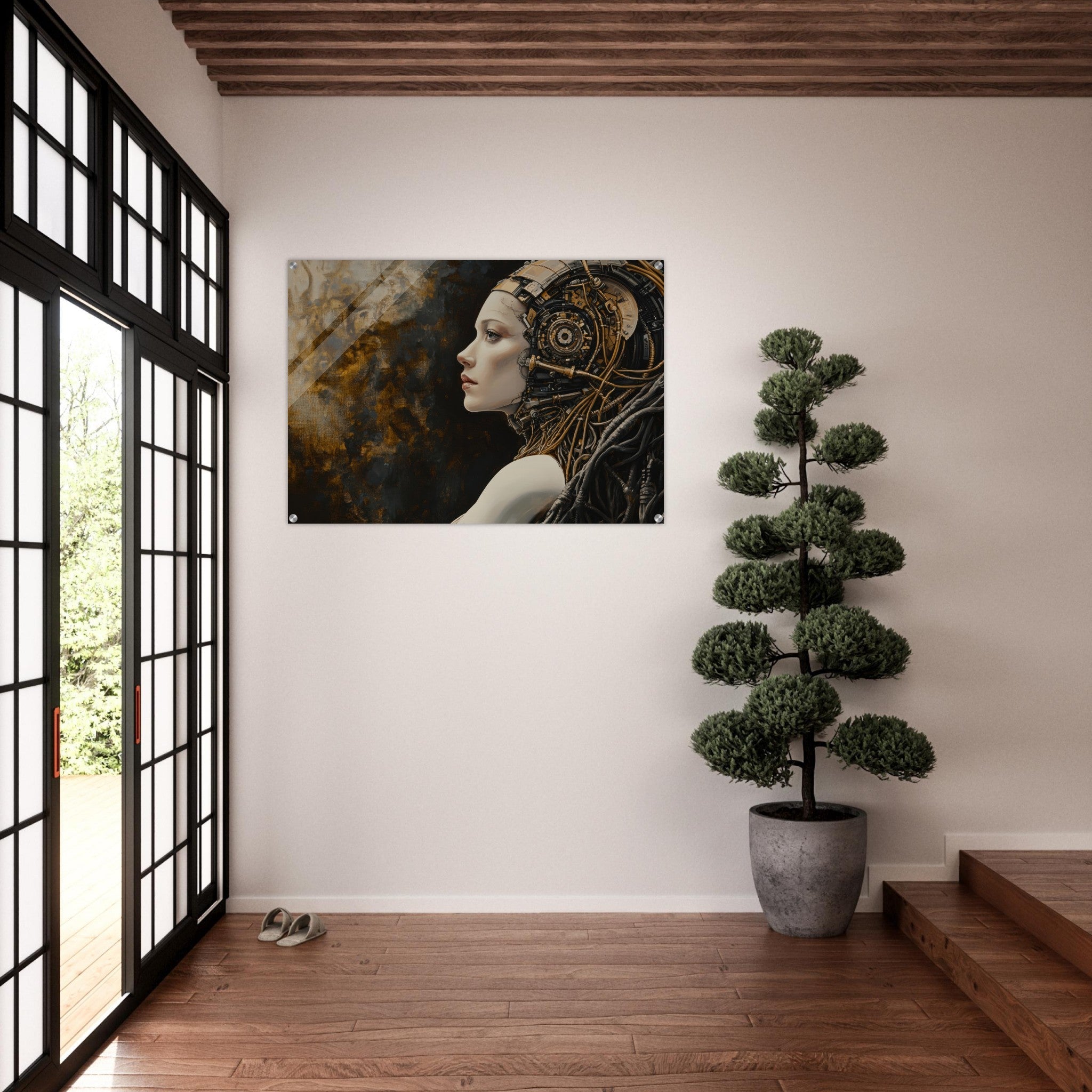 Acrylic Print Landscape - Surrealist Hybrid Queen on a Biomechanical Thrown - Shop Ai Art WebShop - Digital Art online Store
