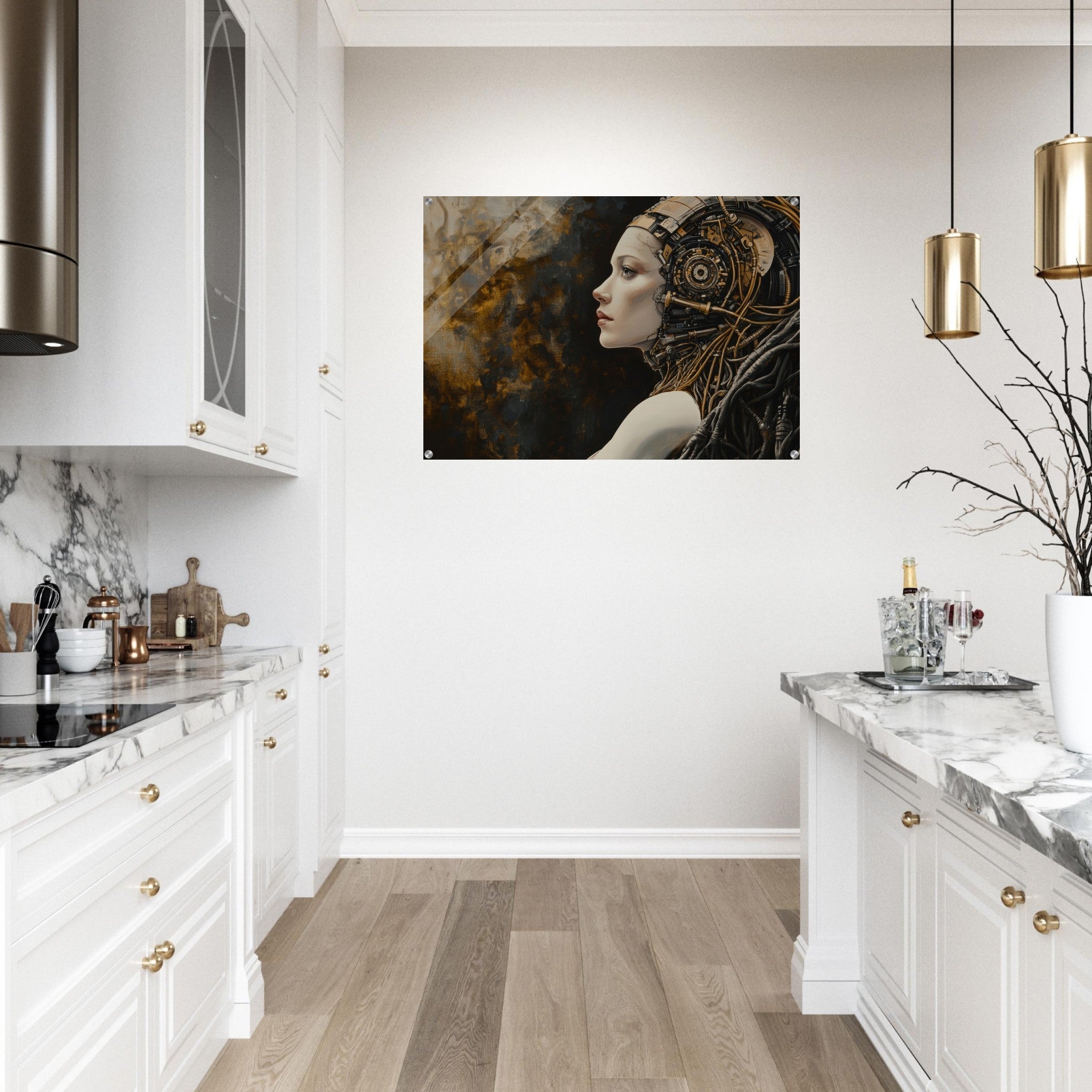 Acrylic Print Landscape - Surrealist Hybrid Queen on a Biomechanical Thrown - Shop Ai Art WebShop - Digital Art online Store