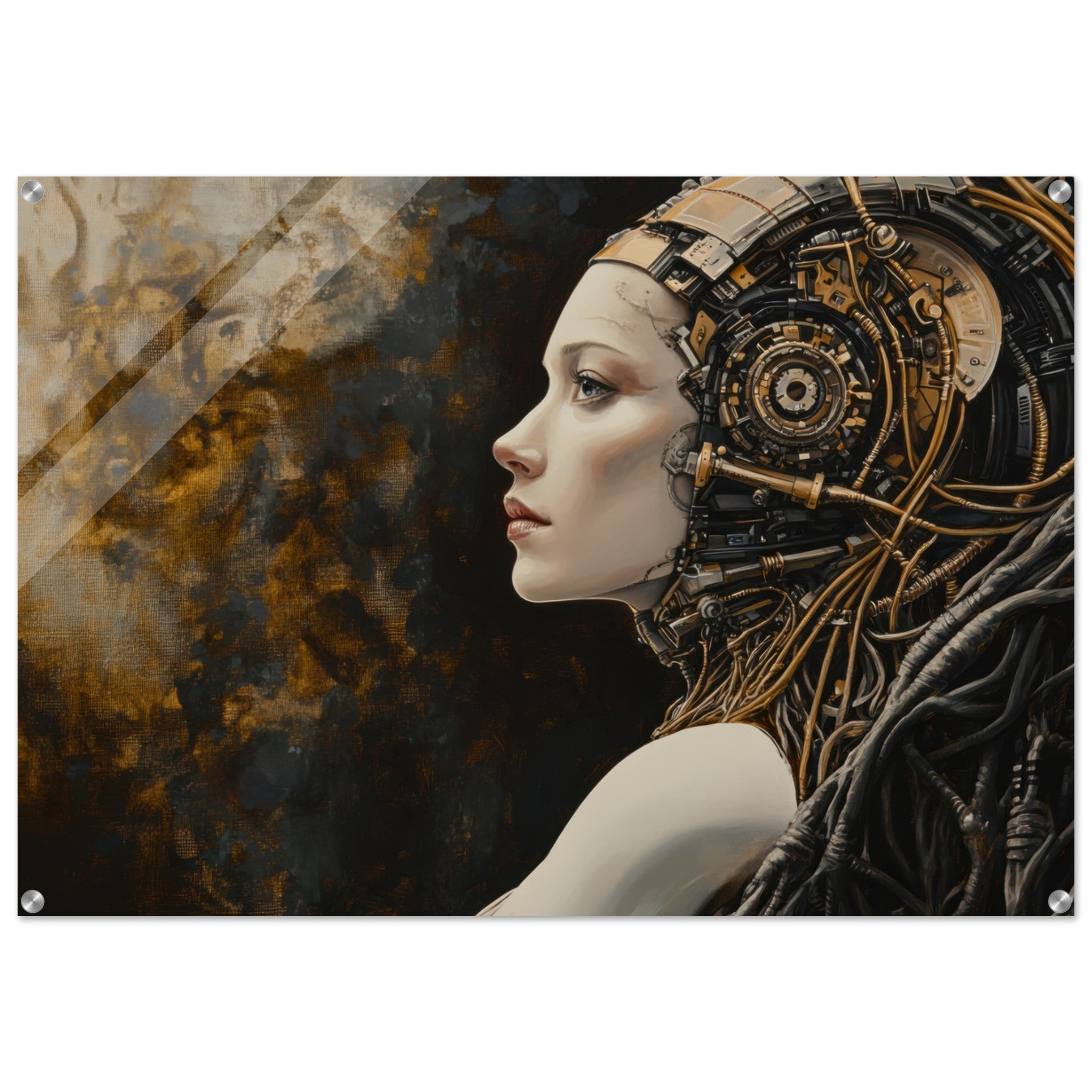 Acrylic Print Landscape - Surrealist Hybrid Queen on a Biomechanical Thrown - Shop Ai Art WebShop - Digital Art online Store