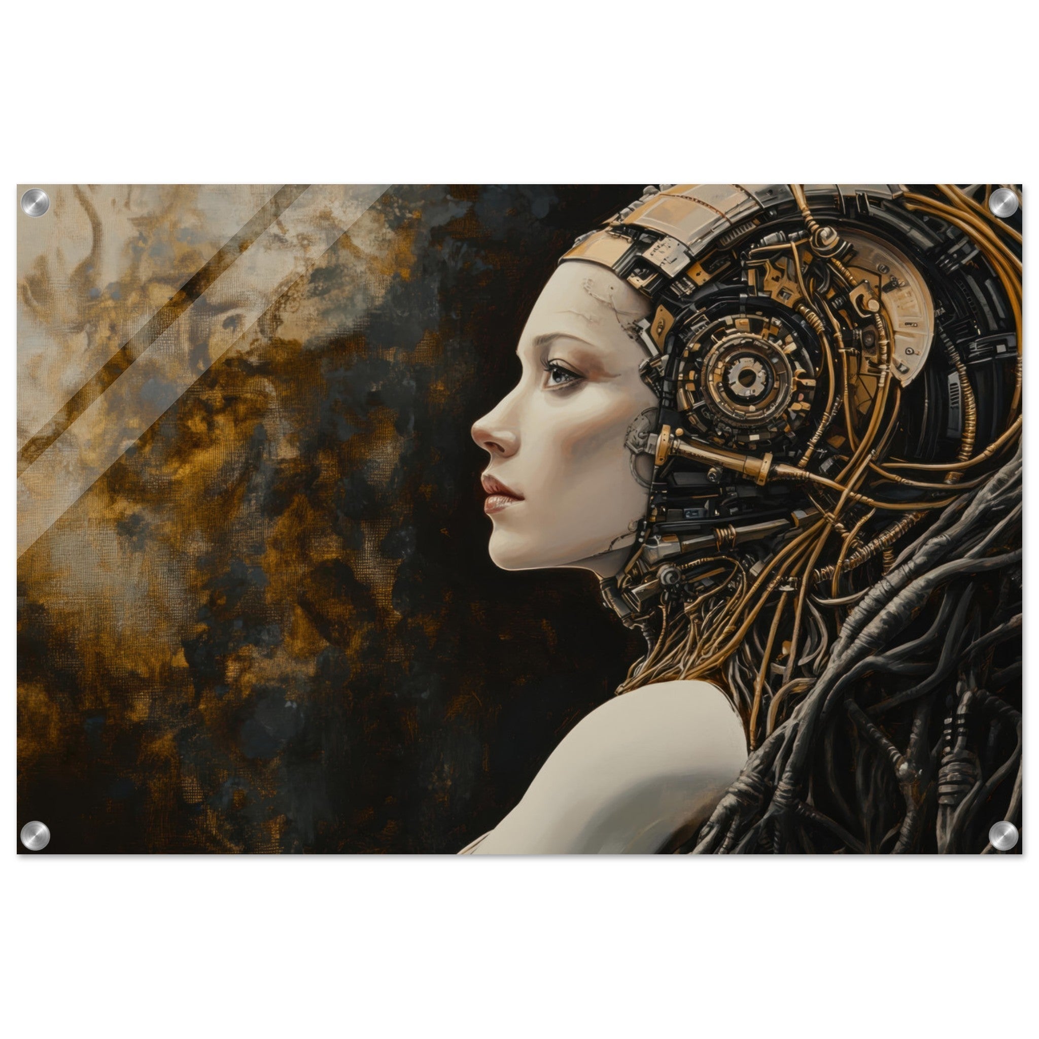 Acrylic Print Landscape - Surrealist Hybrid Queen on a Biomechanical Thrown - Shop Ai Art WebShop - Digital Art online Store