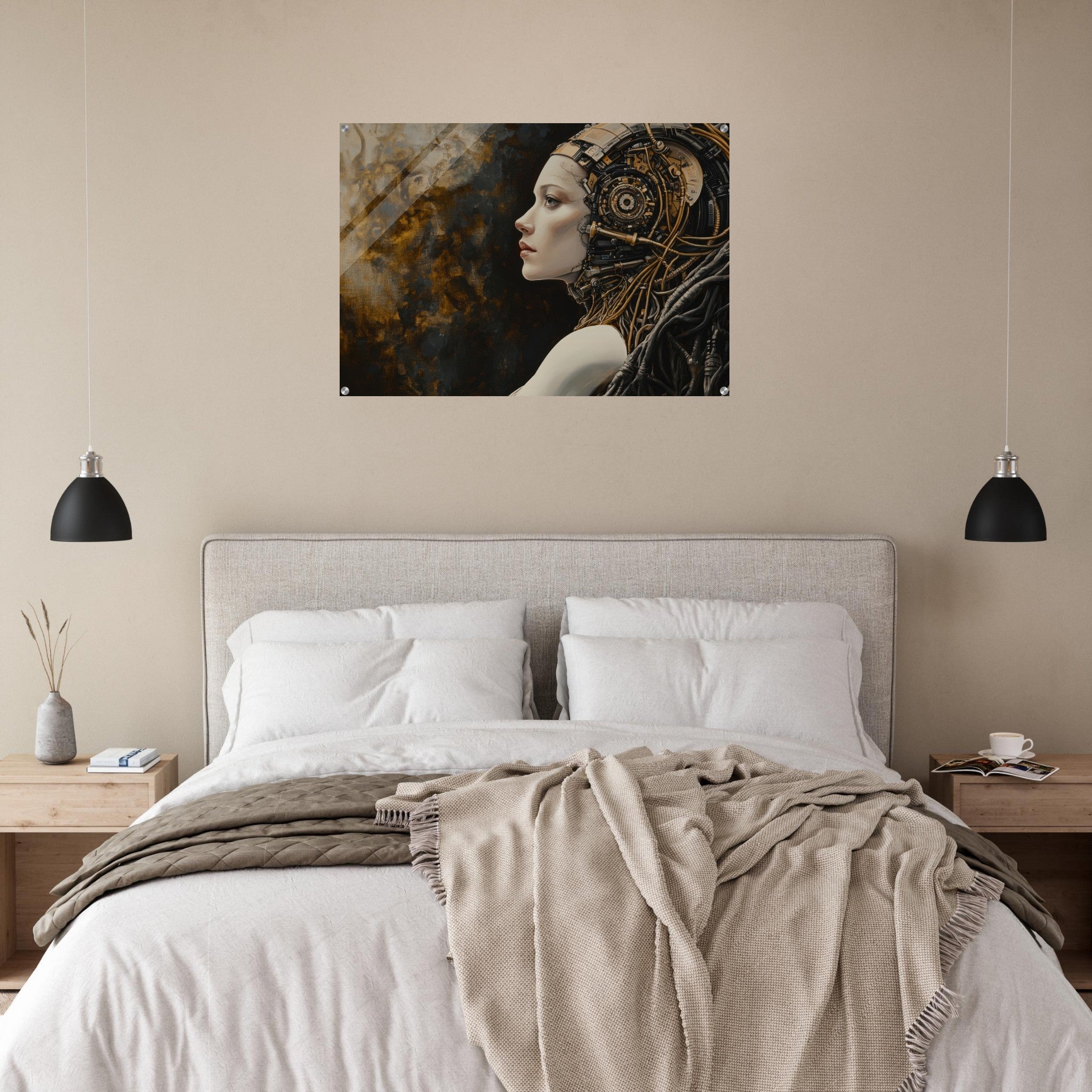 Acrylic Print Landscape - Surrealist Hybrid Queen on a Biomechanical Thrown - Shop Ai Art WebShop - Digital Art online Store