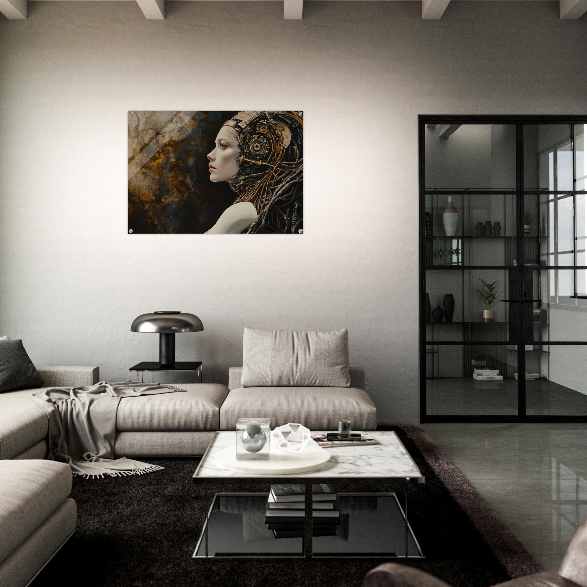 Acrylic Print Landscape - Surrealist Hybrid Queen on a Biomechanical Thrown - Shop Ai Art WebShop - Digital Art online Store