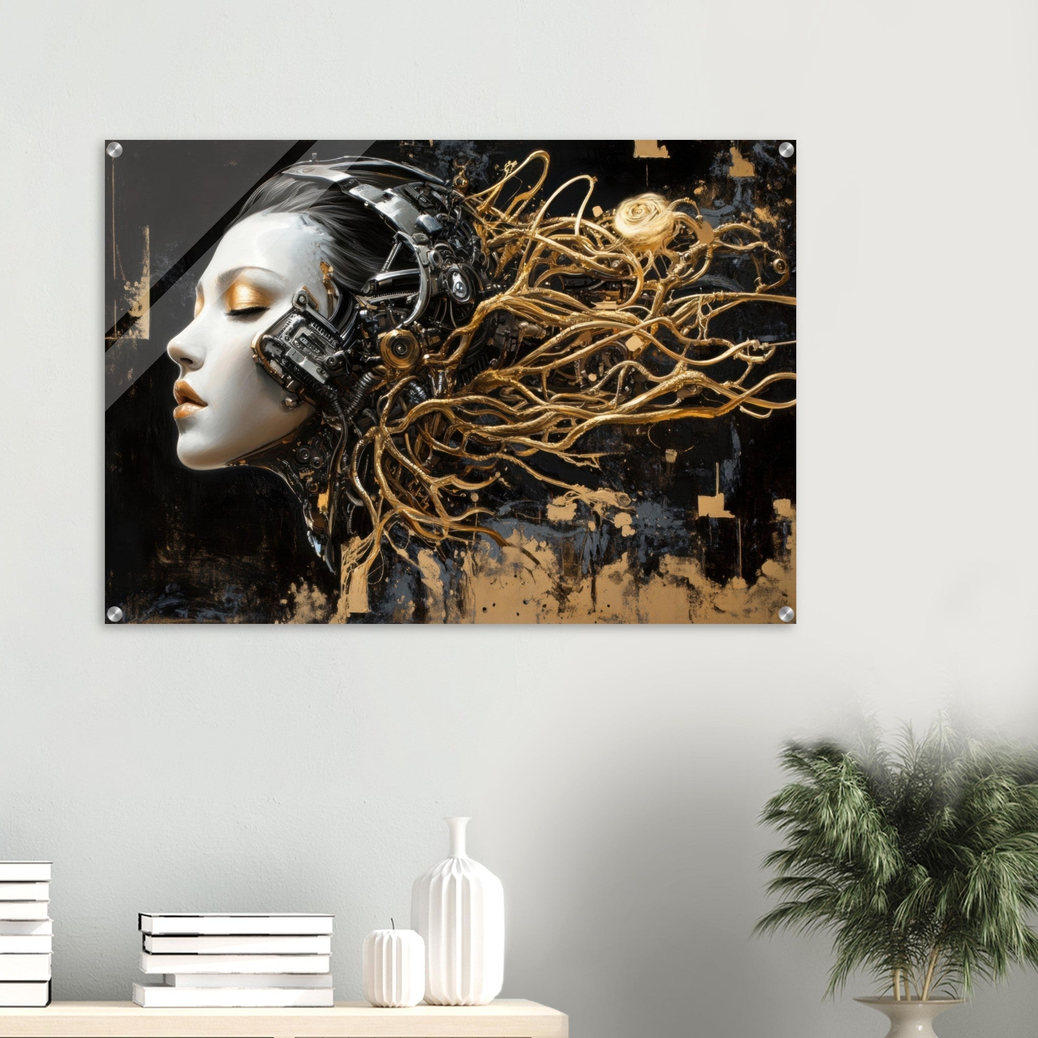Acrylic Print Landscape - Surrealist Hybrid Queen on a Biomechanical Thrown 5 - Shop Ai Art WebShop - Digital Art online Store
