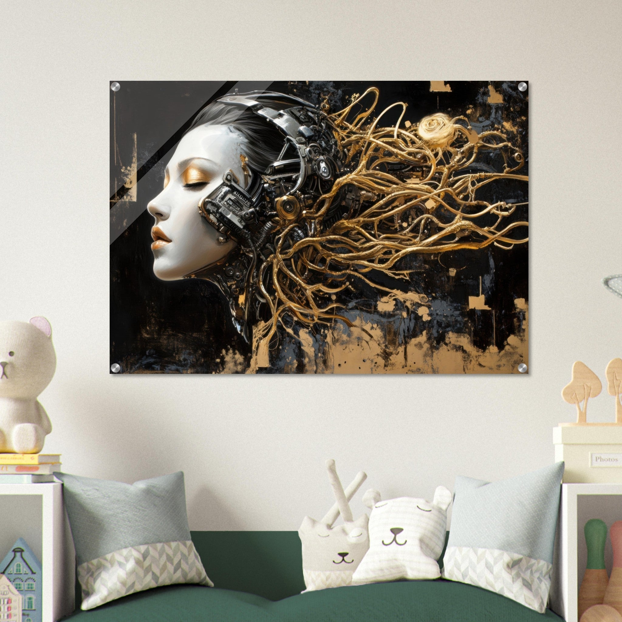 Acrylic Print Landscape - Surrealist Hybrid Queen on a Biomechanical Thrown 5 - Shop Ai Art WebShop - Digital Art online Store