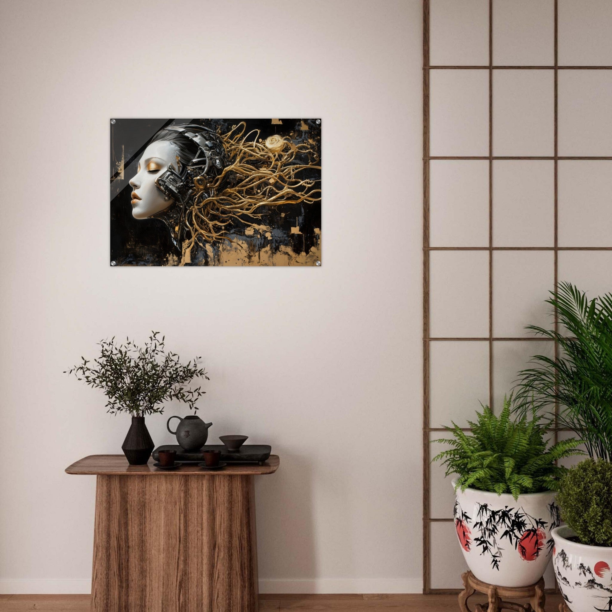 Acrylic Print Landscape - Surrealist Hybrid Queen on a Biomechanical Thrown 5 - Shop Ai Art WebShop - Digital Art online Store