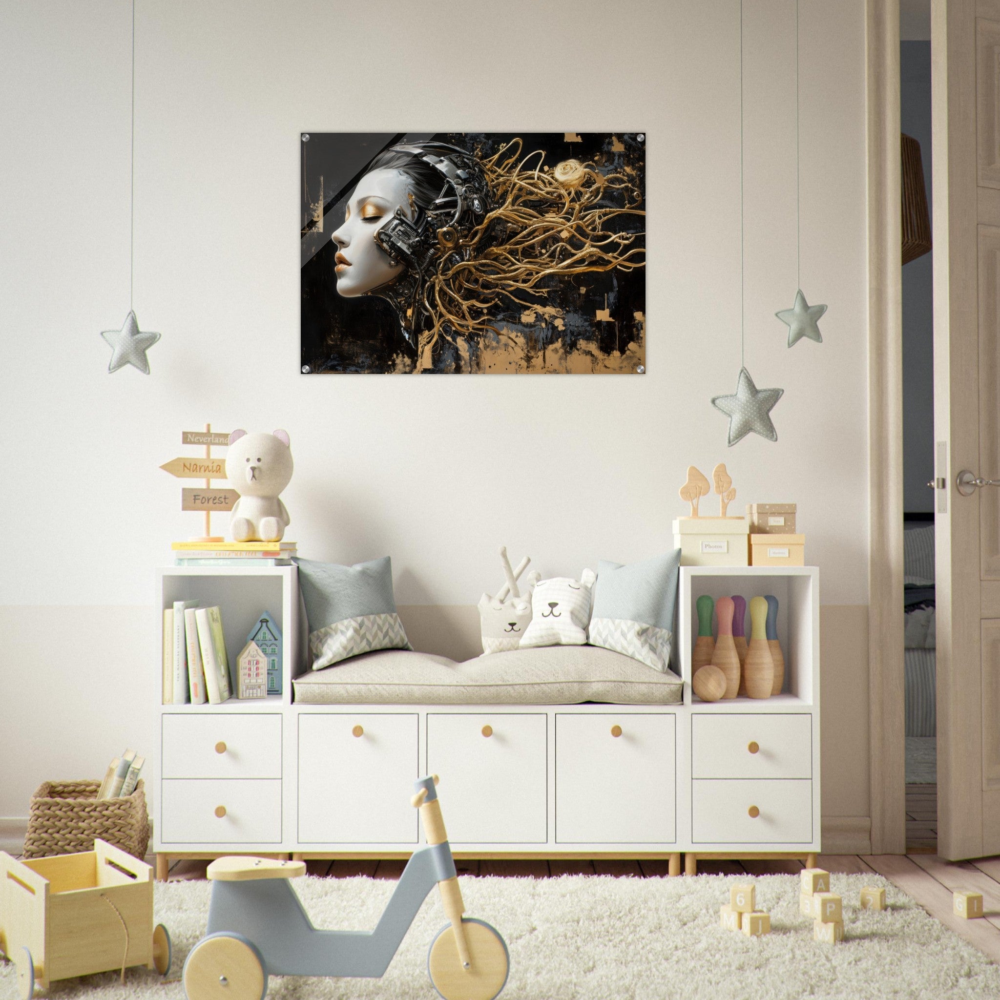 Acrylic Print Landscape - Surrealist Hybrid Queen on a Biomechanical Thrown 5 - Shop Ai Art WebShop - Digital Art online Store