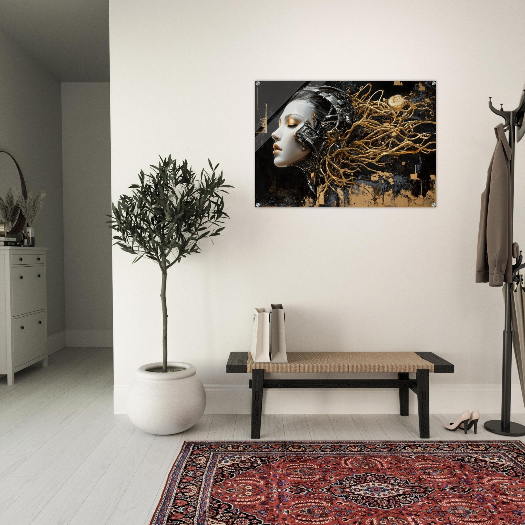 Acrylic Print Landscape - Surrealist Hybrid Queen on a Biomechanical Thrown 5 - Shop Ai Art WebShop - Digital Art online Store